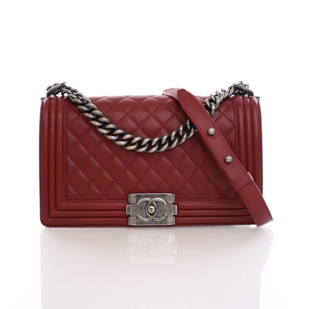 Chanel Boy Bag Old Medium Red Lambskin