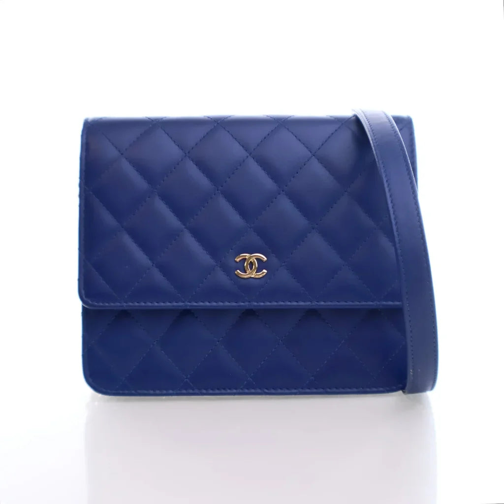 Chanel Square Wallet On Chain (WOC) Blue Lambskin