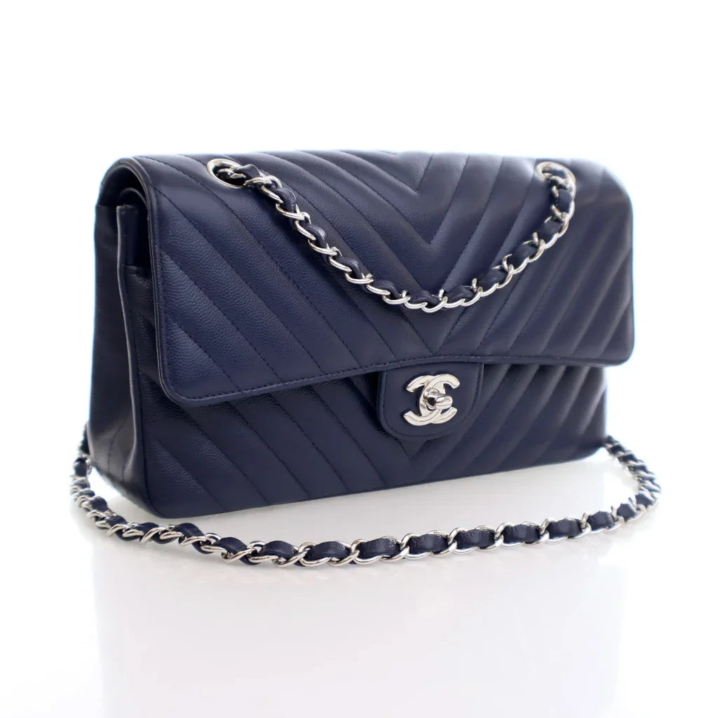 Chanel Chevron Flap Medium Blue Caviar