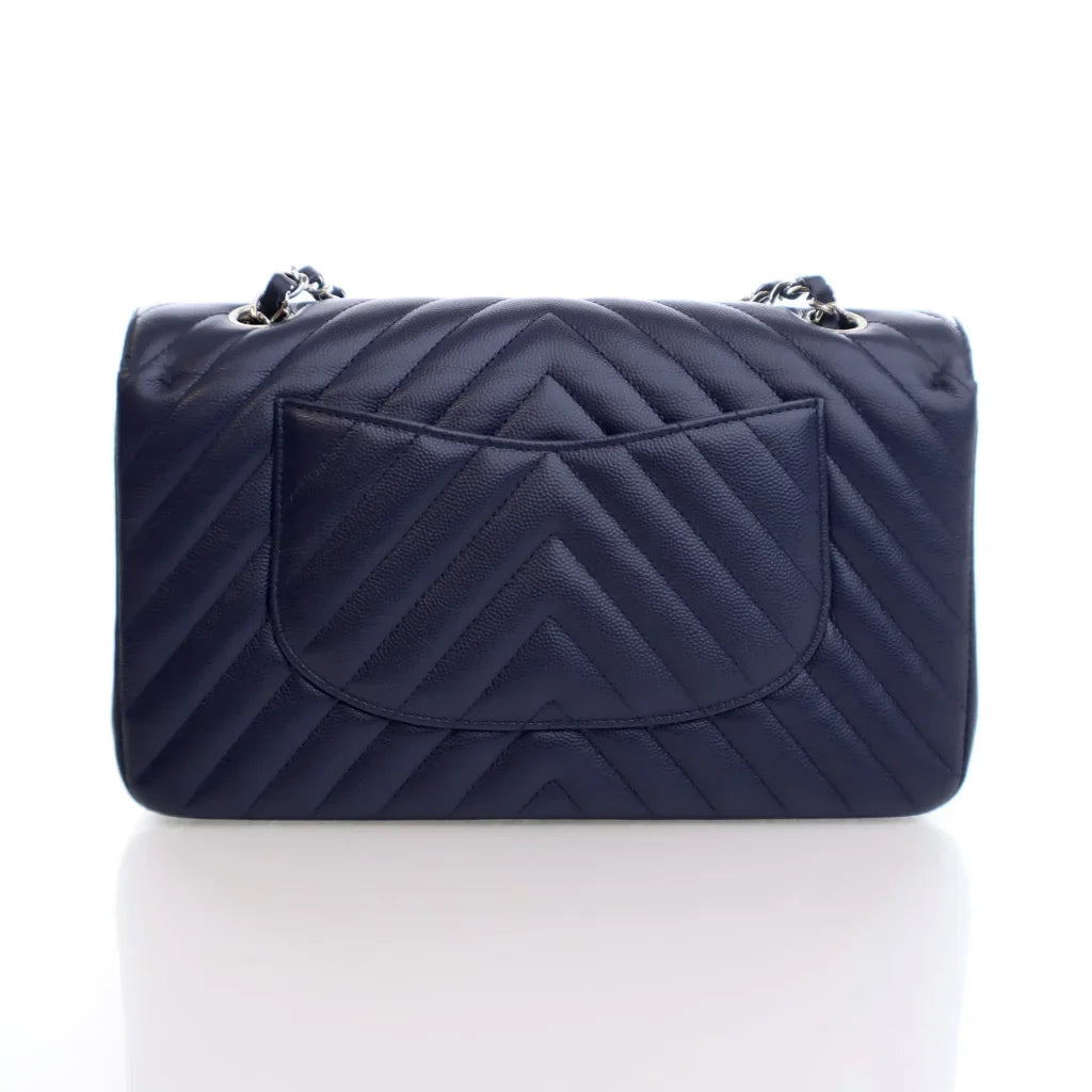 Chanel Chevron Flap Medium Blue Caviar