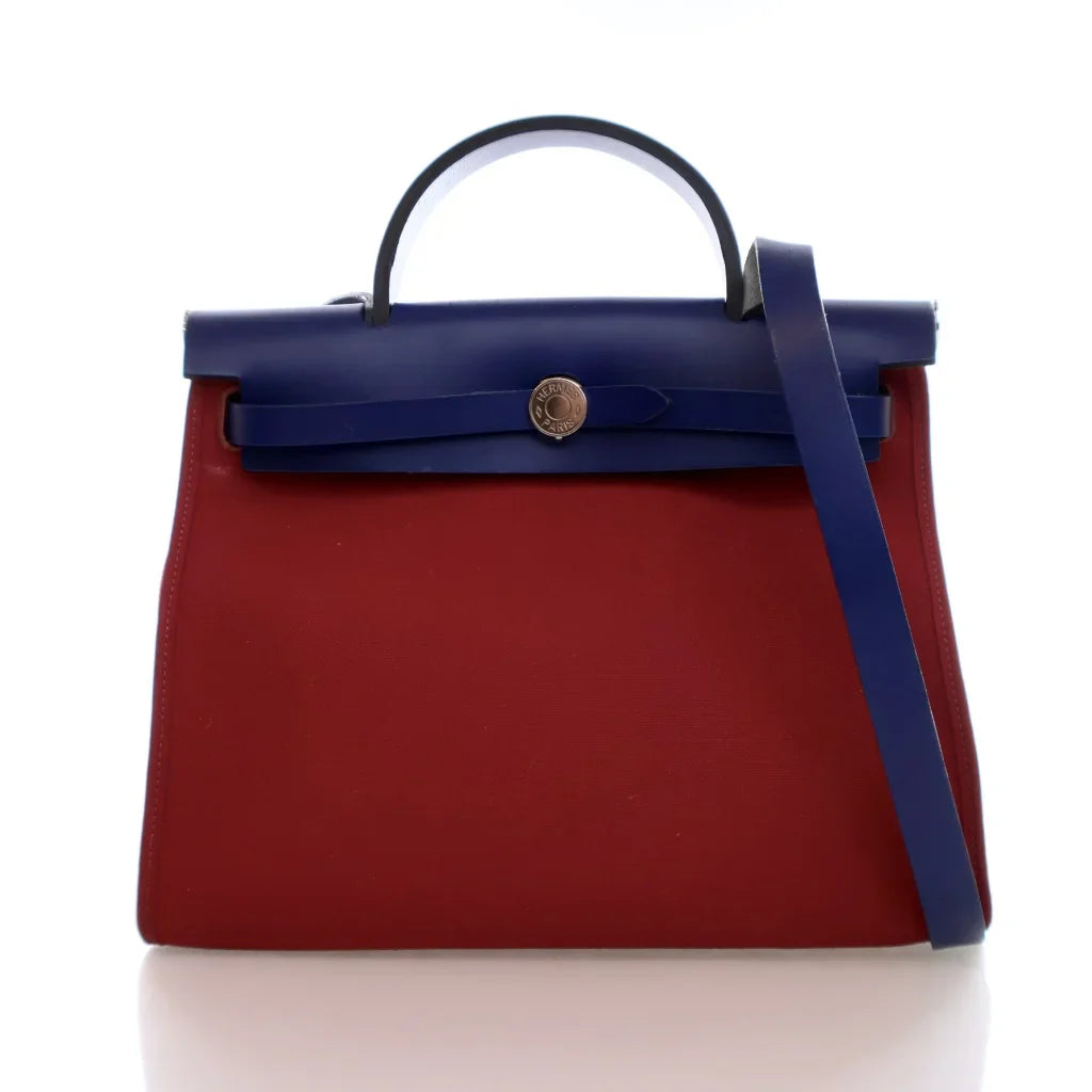 AUCTION Hermes Herbag 31 Rouge Grenat Canvas