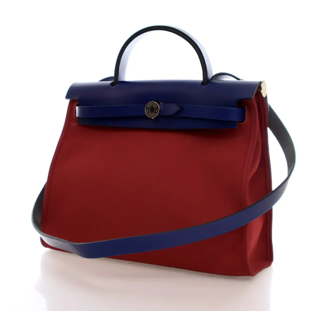 AUCTION Hermes Herbag 31 Rouge Grenat Canvas