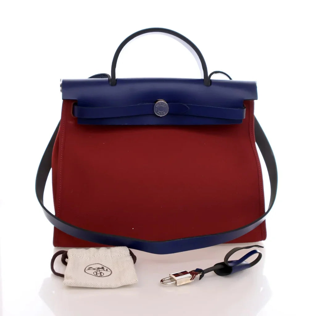 AUCTION Hermes Herbag 31 Rouge Grenat Canvas