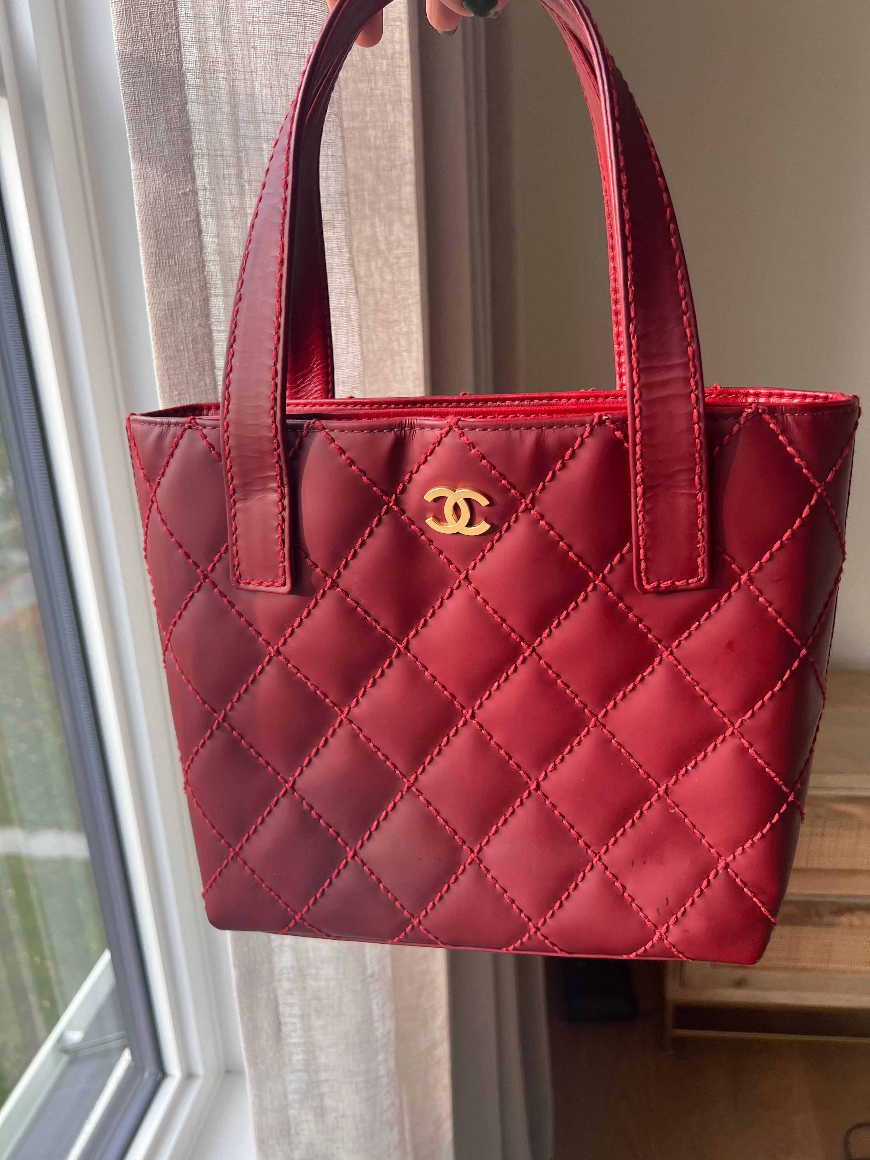 Chanel Burgundy Cross Stitch Vivian Tote Bag DXBK0040