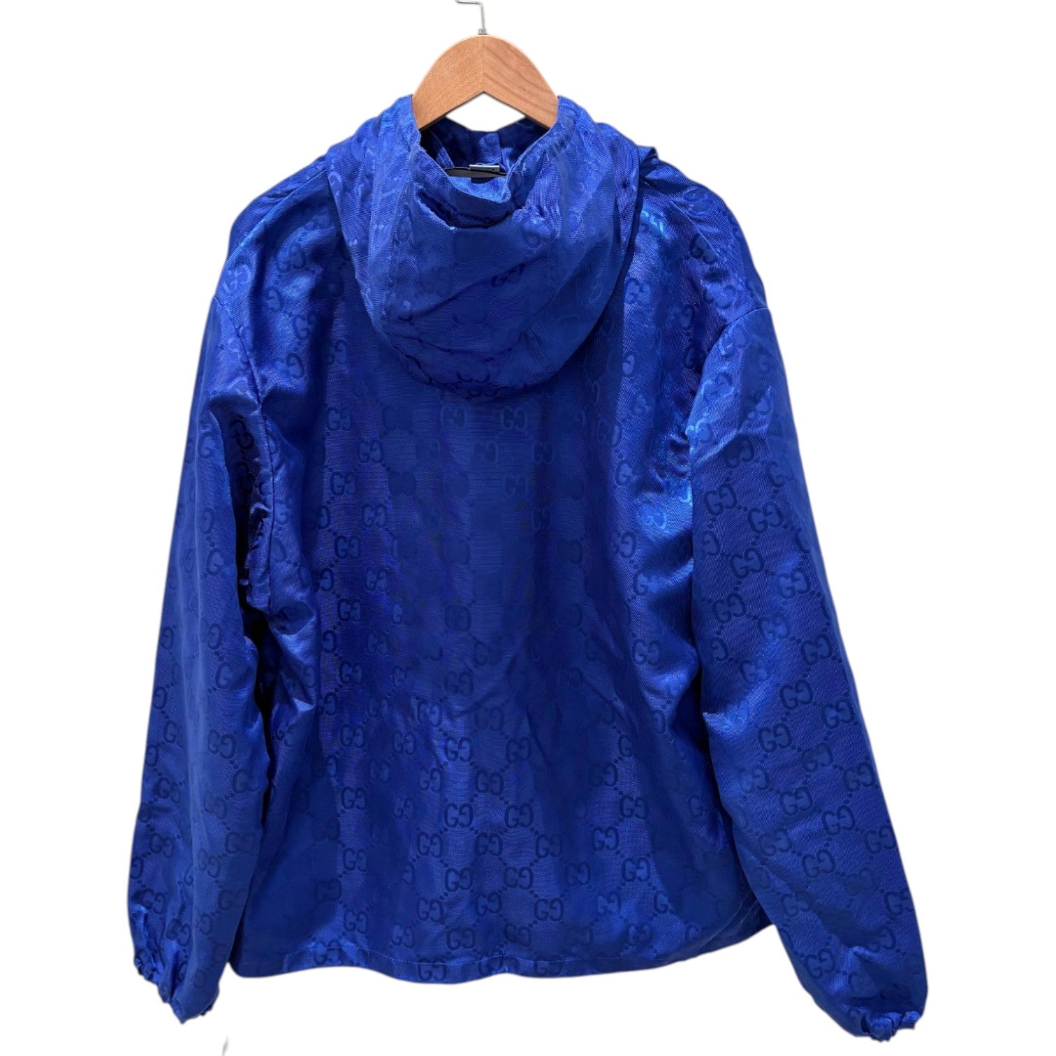 Gucci GG Logo Blue Nylon Jacket in size 46