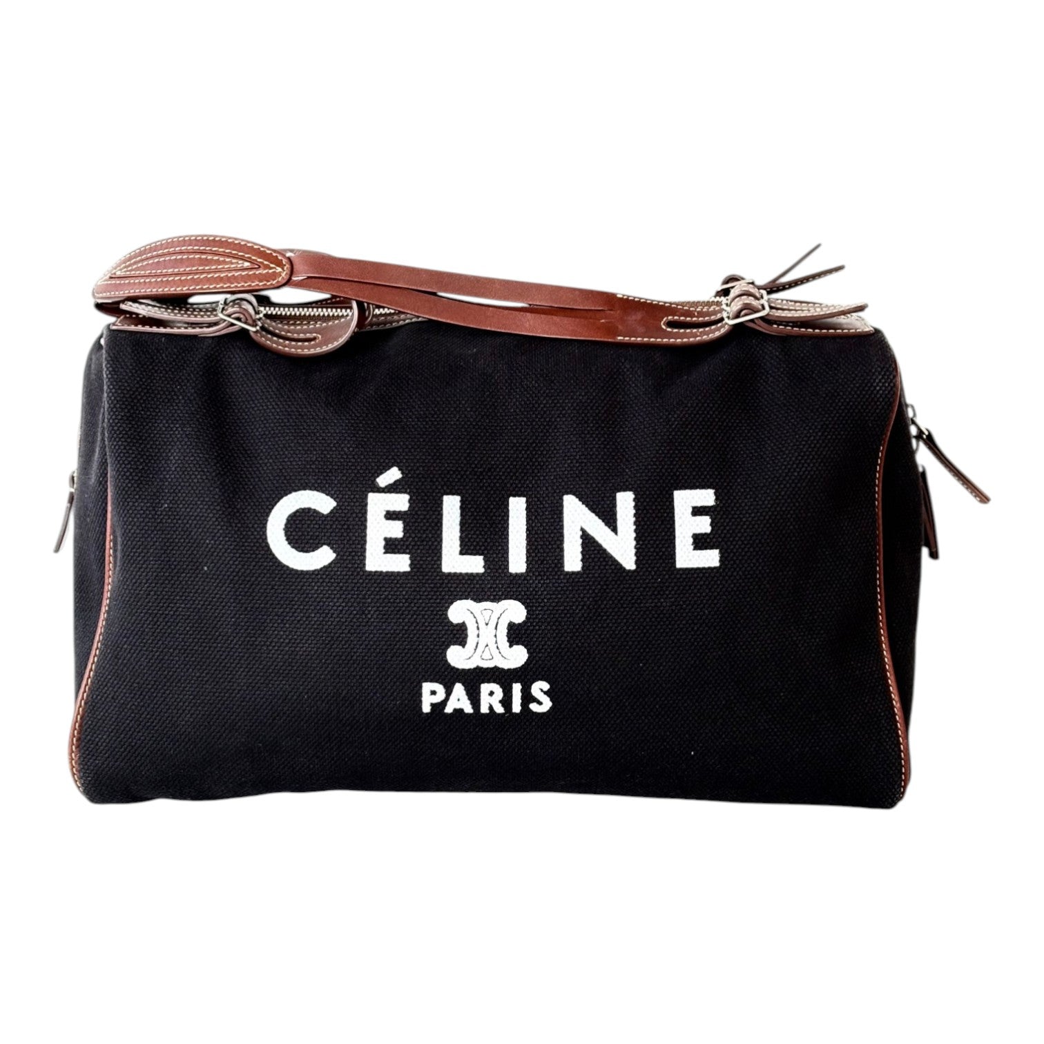 Celine Black Canvas Boston Bag