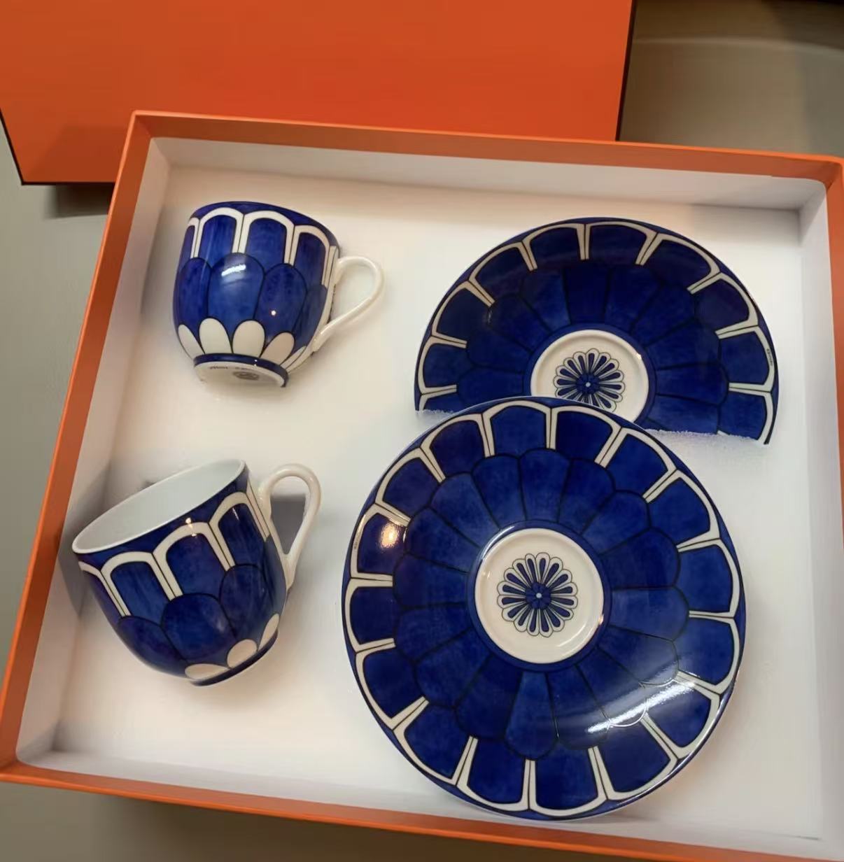 Hermès "Bleus d'Ailleurs" Coffee Cup & Saucer Set