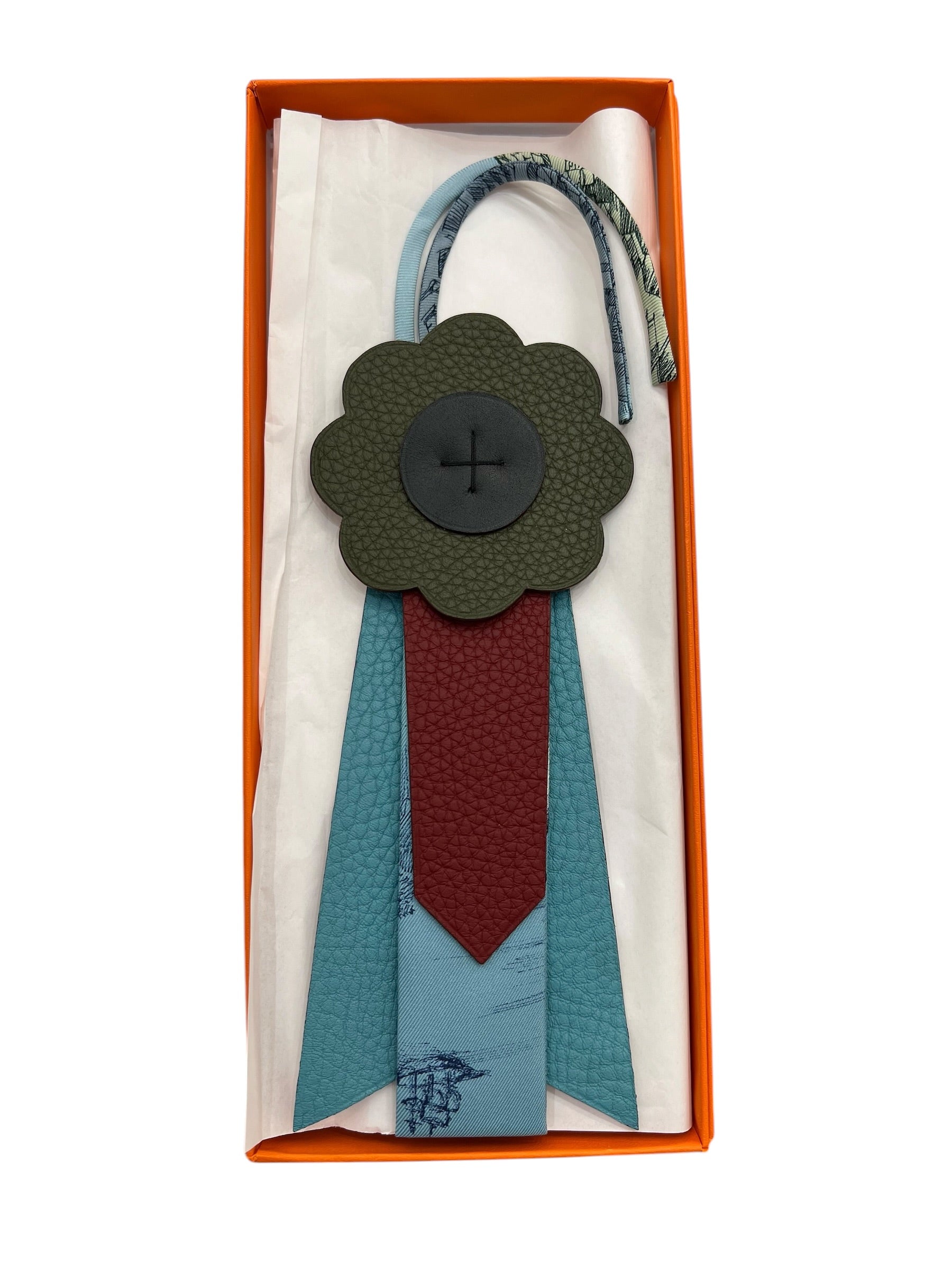 Hermes Petit H Charm Multicolour Blue Silk / Olive SKC8373H