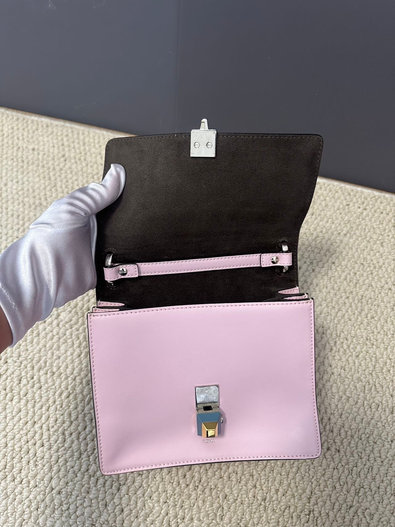 Fendi Kan I Small Light Pink Leather Shoulder Bag