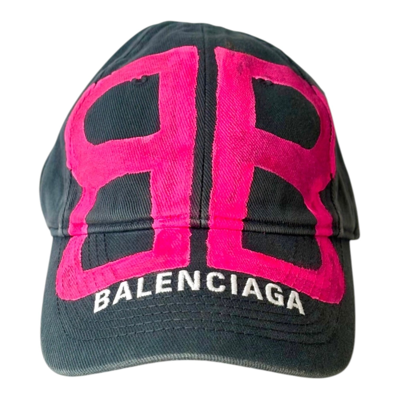 Balenciaga Cap Grey With Pink Paint Logo Small 55cm
