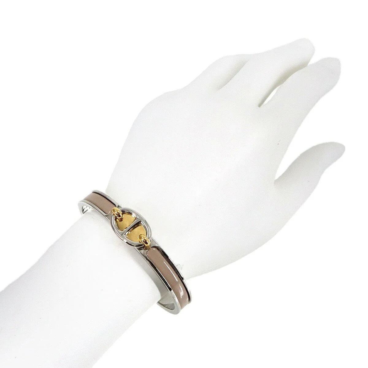 HERMES Mini Clic Chaine d'Ancre Bangle Bracelet Marron Glace Silver 903151156
