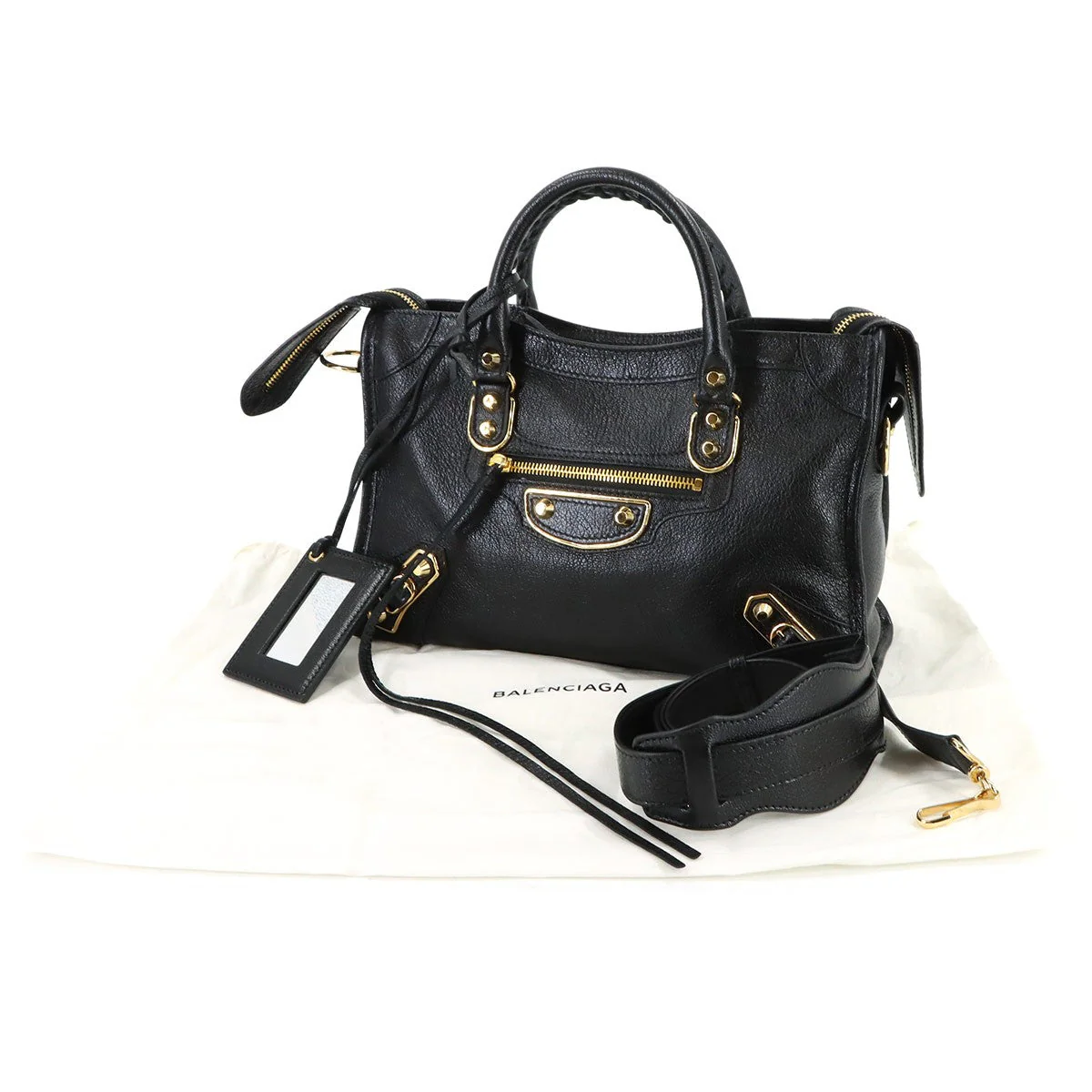 BALENCIAGA Metallic Edge City Hand Shoulder Bag Leather Black 432831 903174171