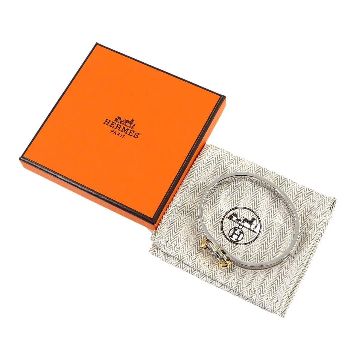 HERMES Mini Clic Chaine d'Ancre Bangle Bracelet Marron Glace Silver 903151151