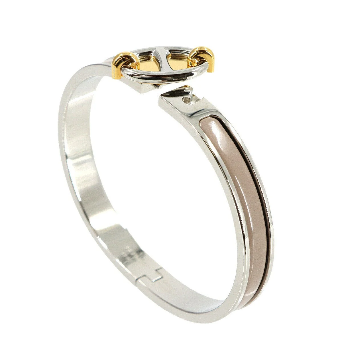 HERMES Mini Clic Chaine d'Ancre Bangle Bracelet Marron Glace Silver 903151155