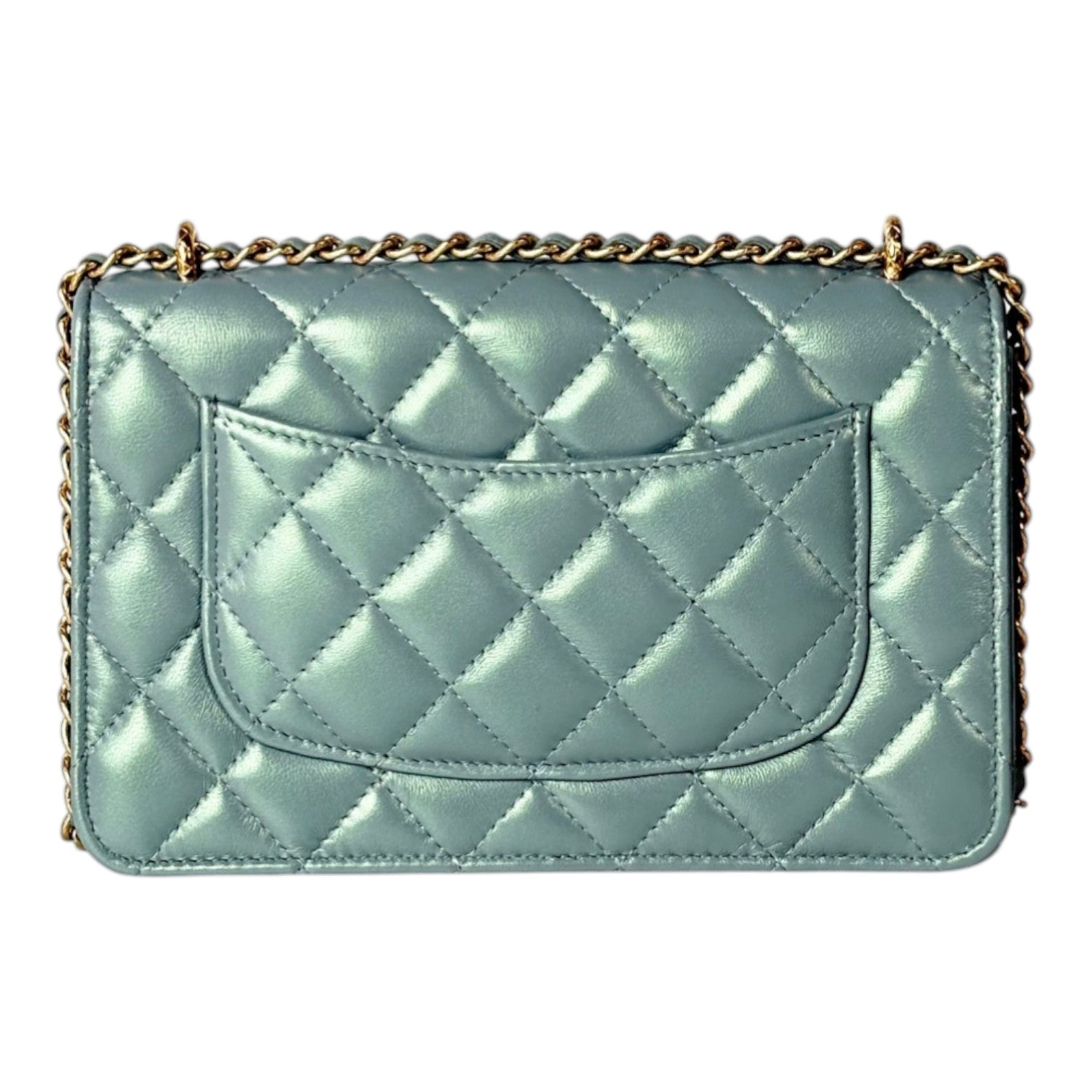Chanel Pearl Light Green Quilted Leather Wallet on Chain