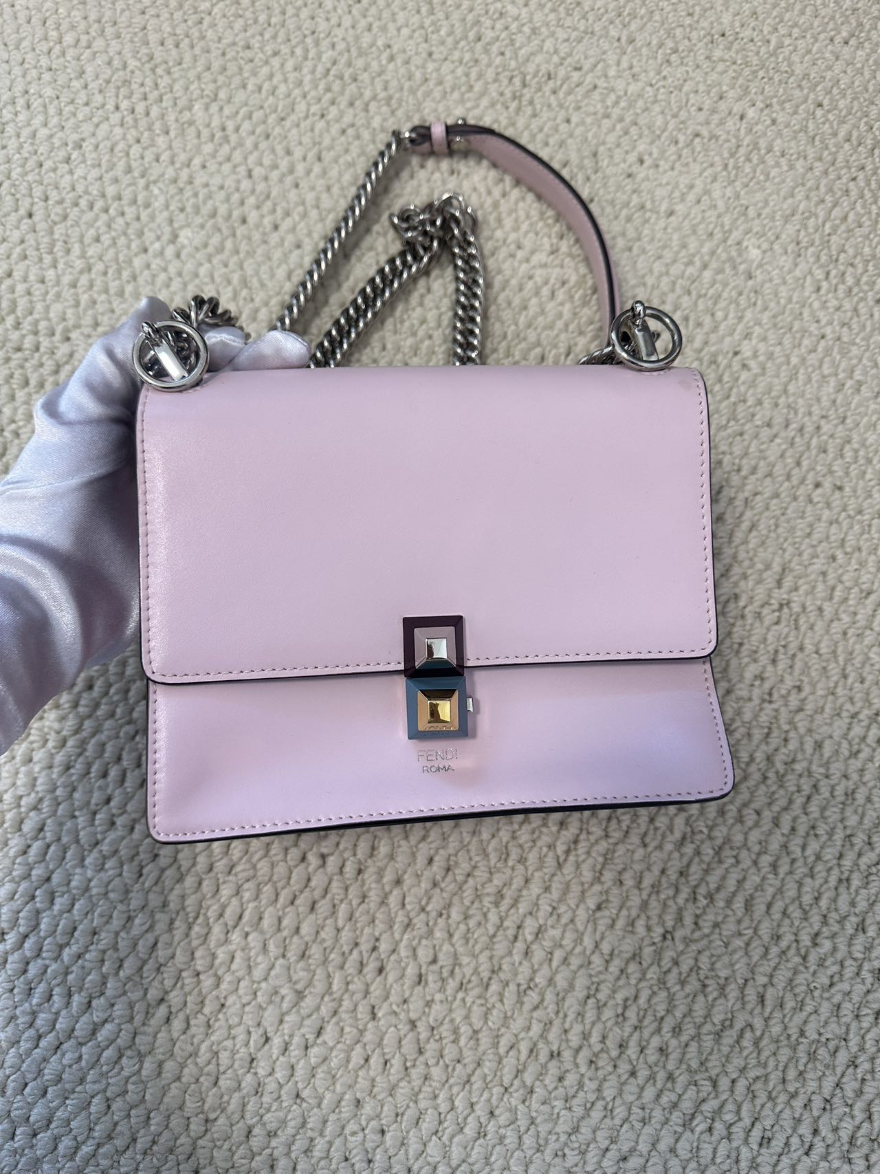Fendi Kan I Small Light Pink Leather Shoulder Bag