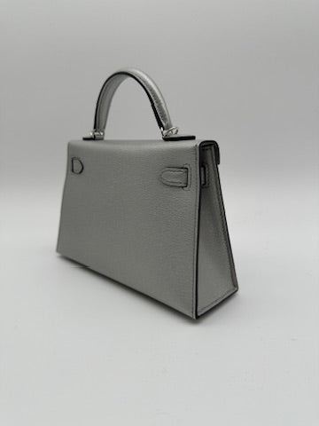 Hermès Mini Kelly Argent Chevre Palladium Hardware