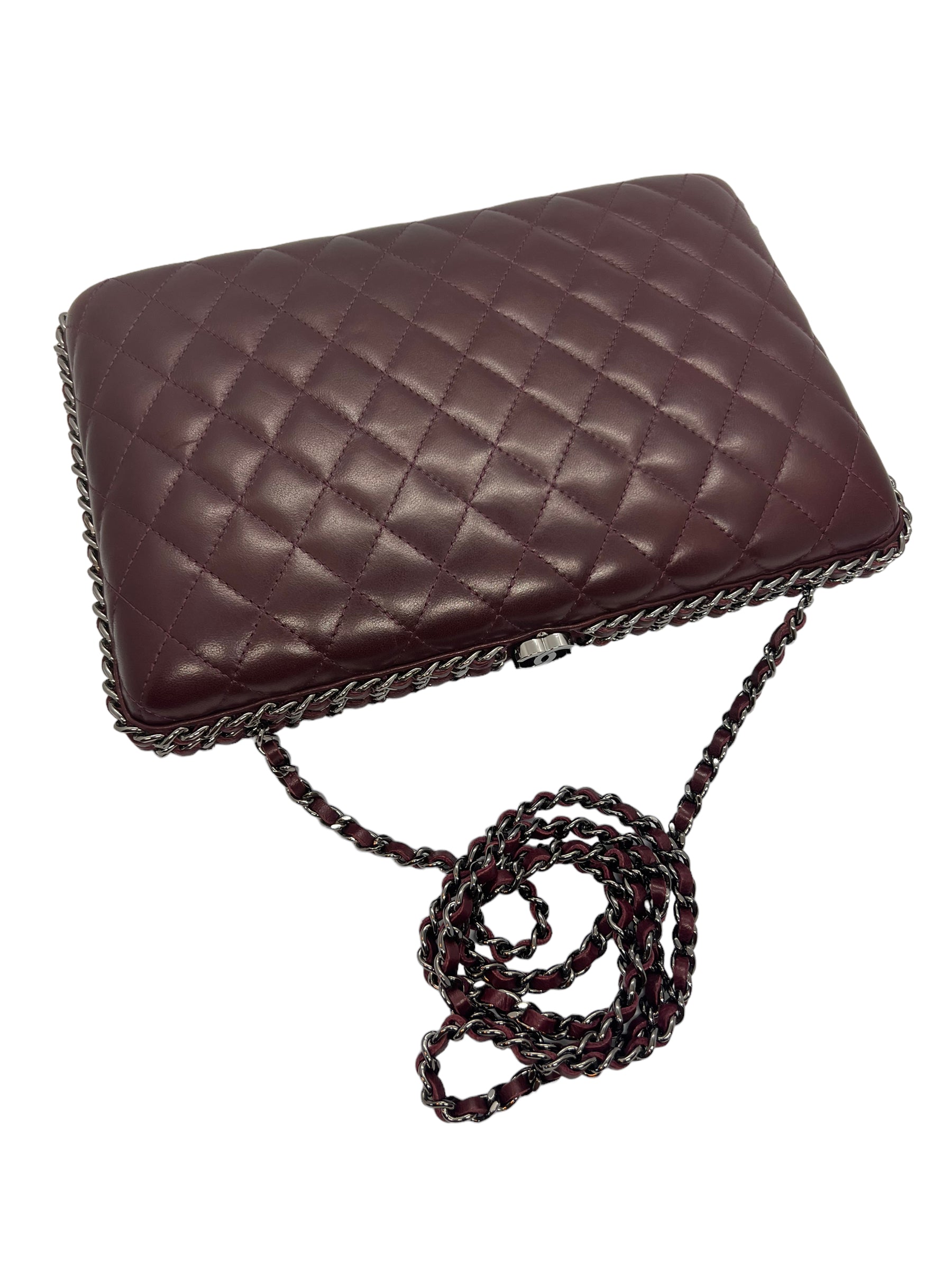 Chanel burgundy quilted clutch with crossbody strap