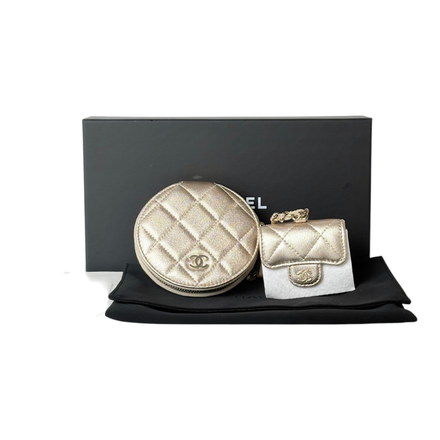 Chanel Gold Zip Coin Wallet with Airpod Case