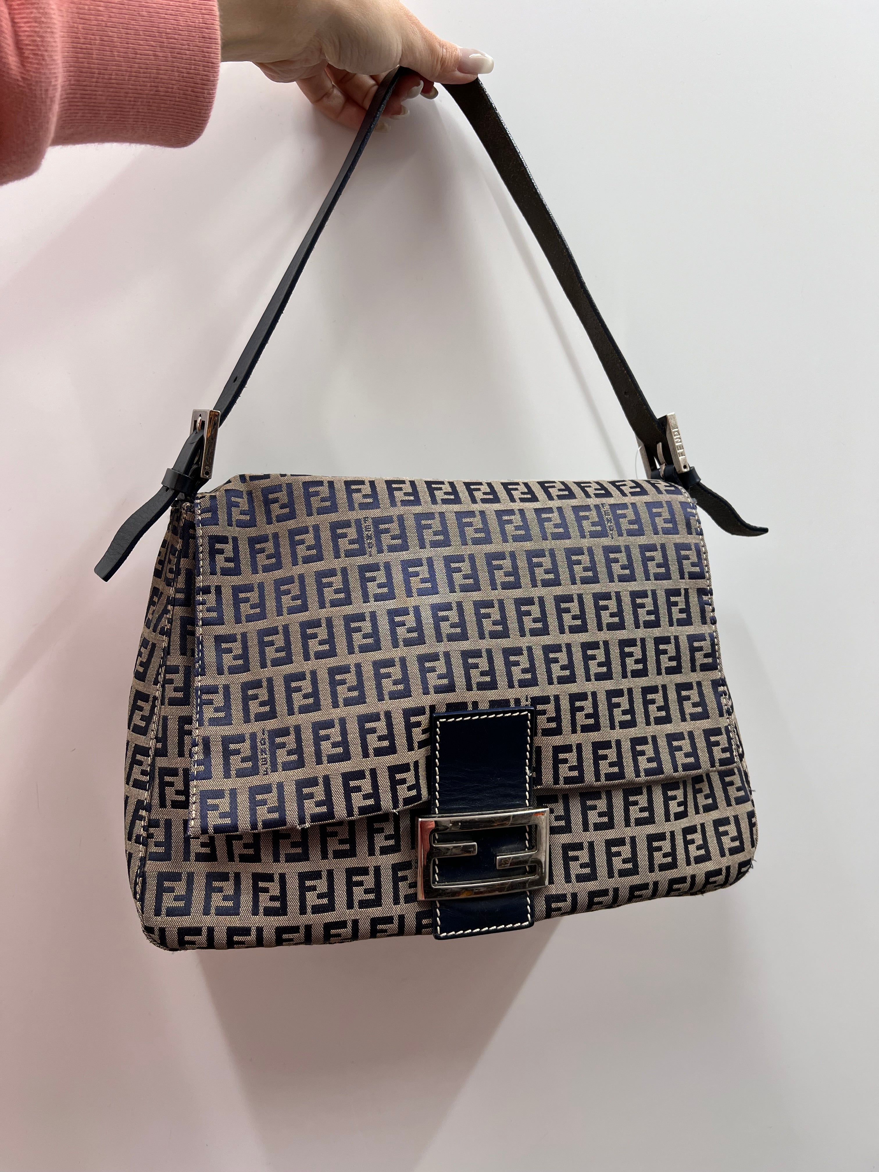 FENDI Zucchino Mamma Baguette Navy and Gray SHW B1010ET8ER