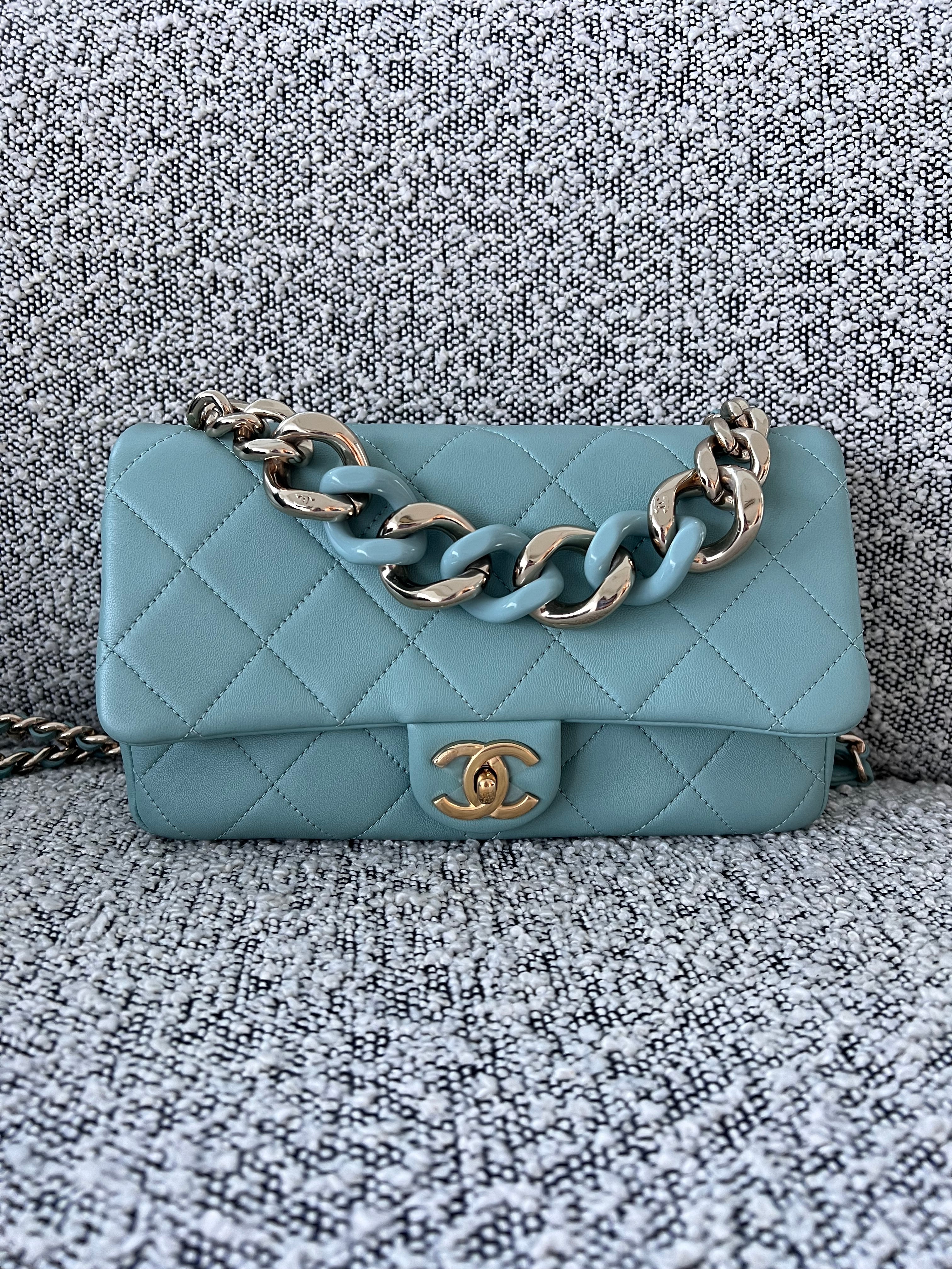 Chanel Elegant Resin Chain Flap Light Blue GHW #29 SYCM188