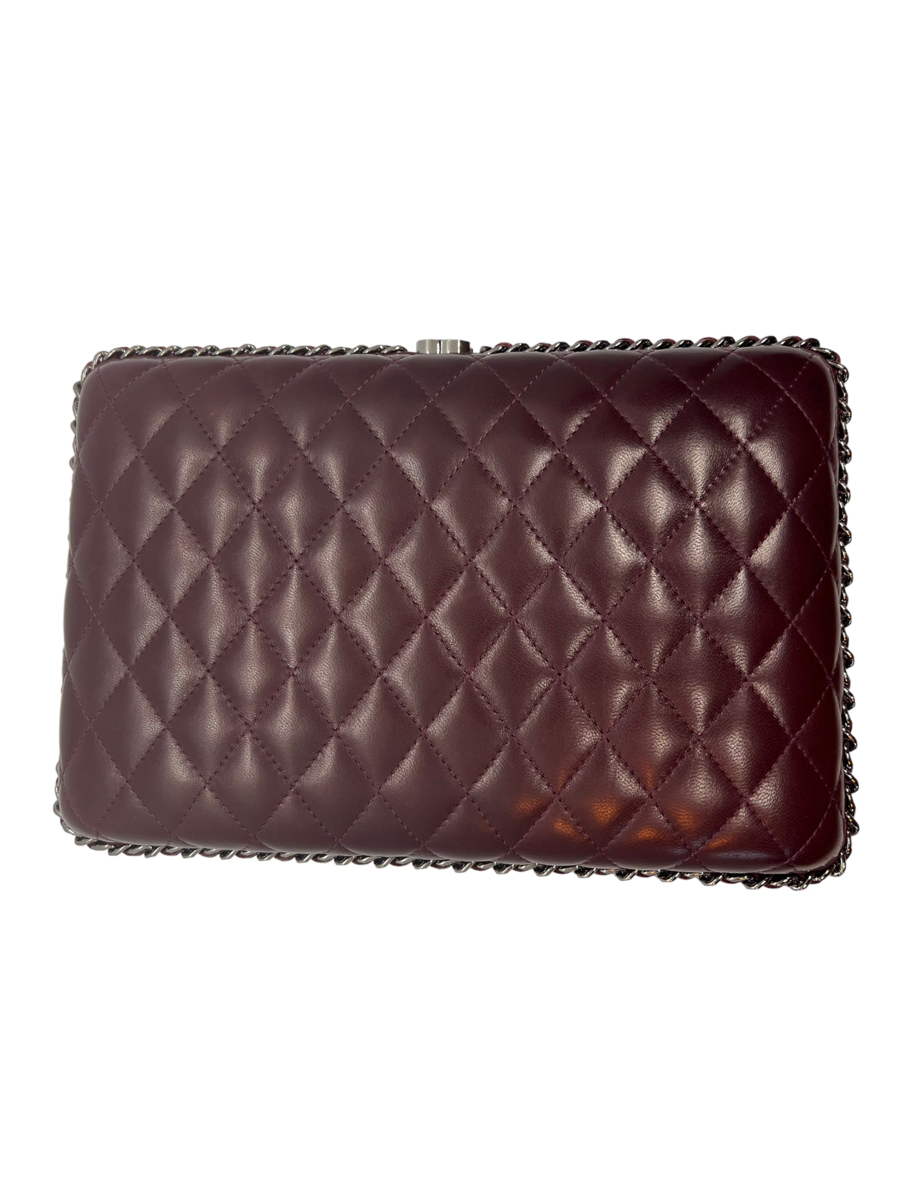 Chanel burgundy quilted clutch with crossbody strap