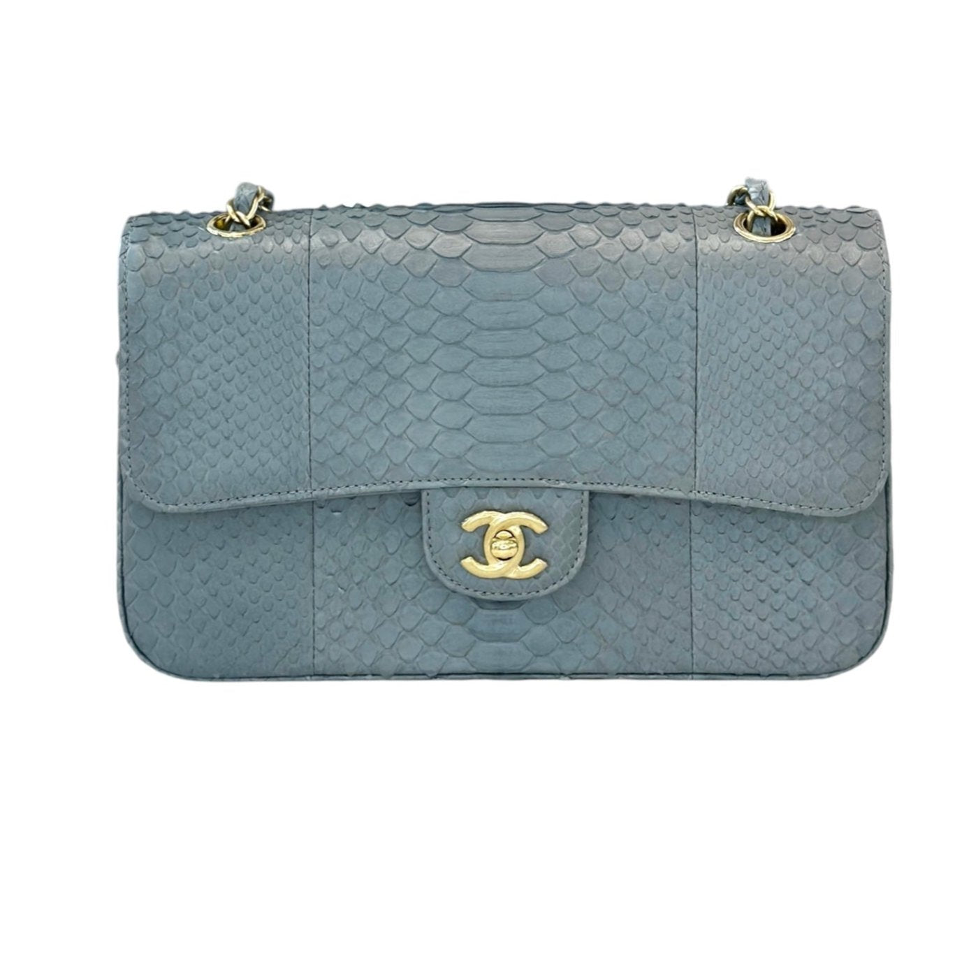 Chanel Blue Med Python Classic Flap Bag