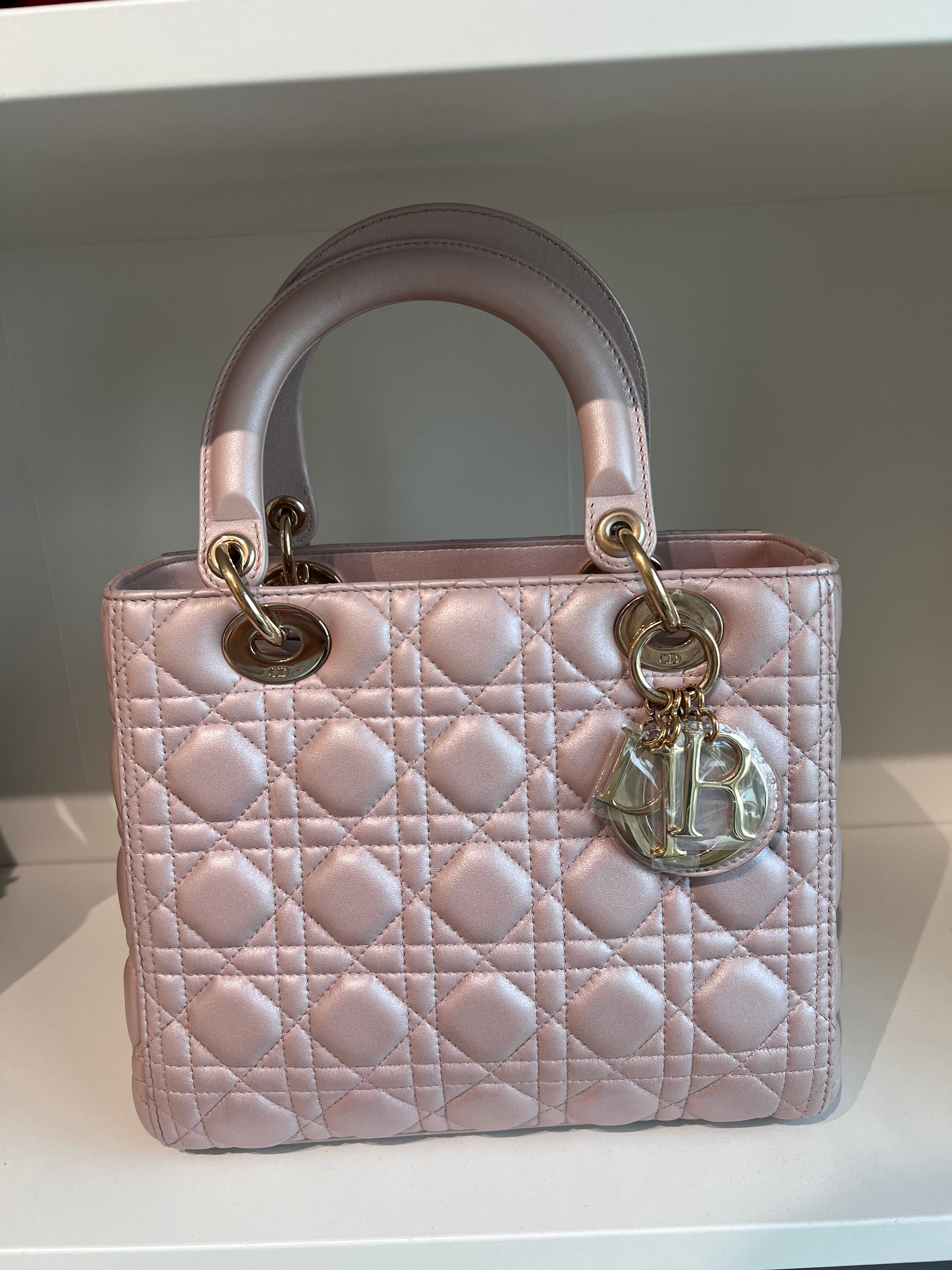 Lady Dior Medium Iridescent Pink Lambskin GHW SYCM260