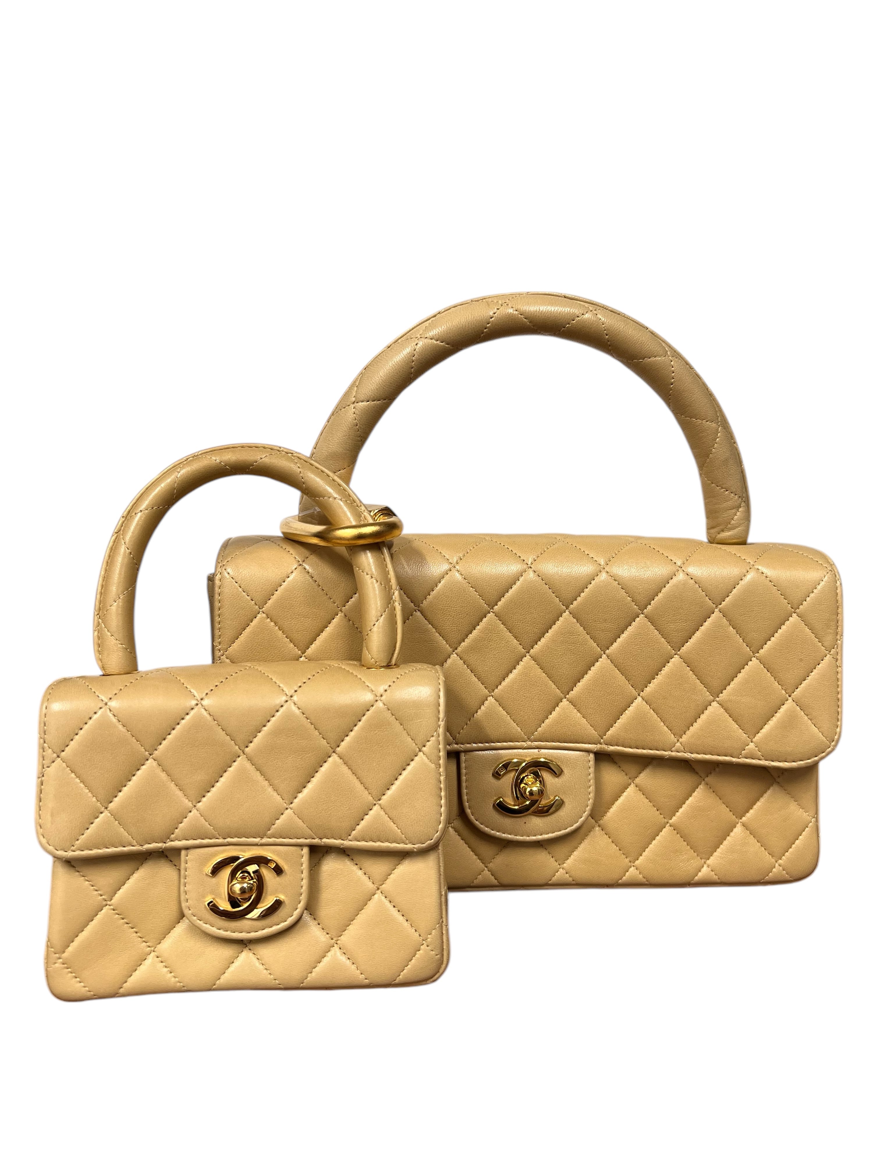 CHANEL Matelasse Parent-child Hand Bags Lambskin Beige GHW B11104PS69