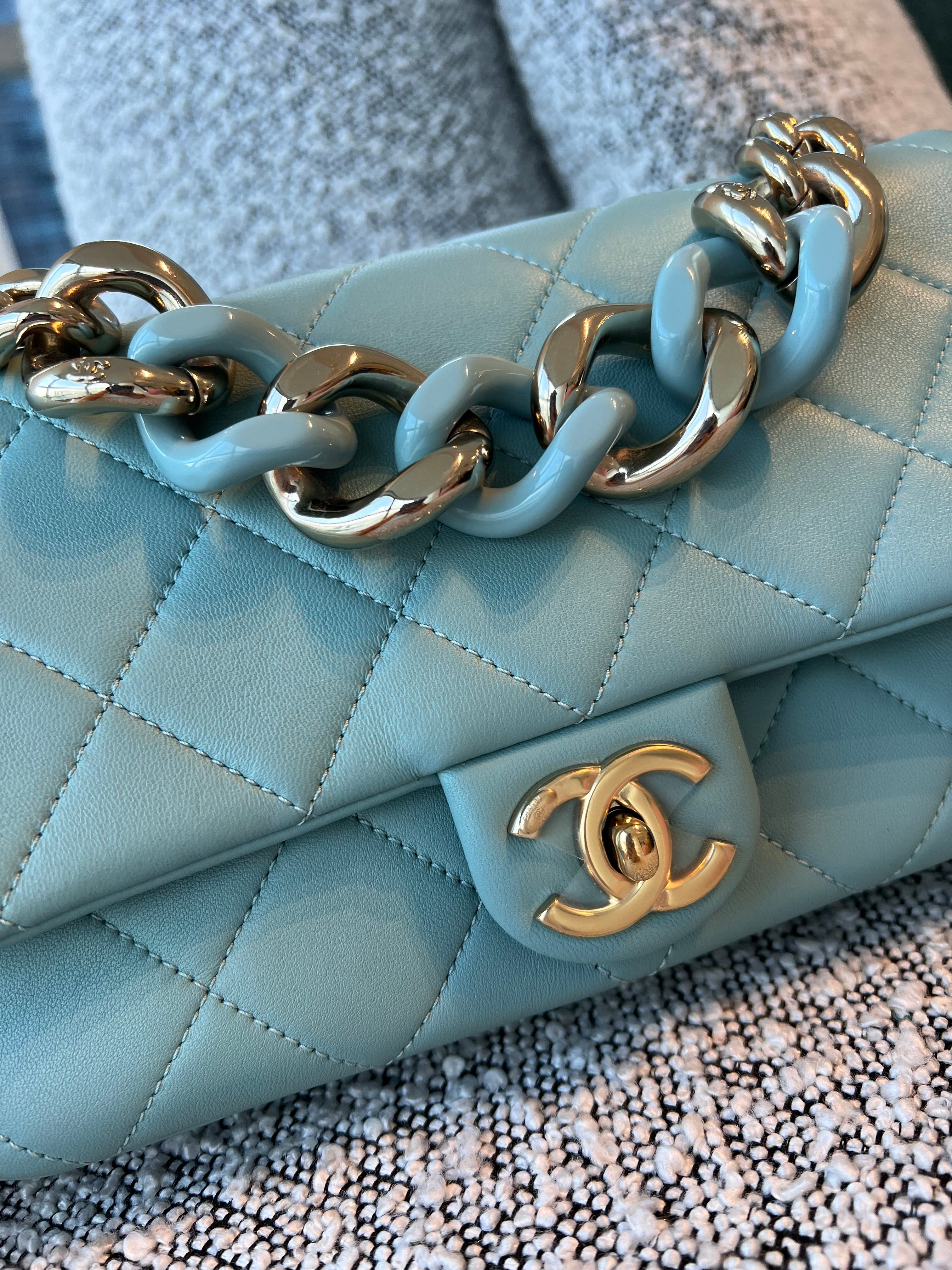 Chanel Elegant Resin Chain Flap Light Blue GHW #29 SYCM188