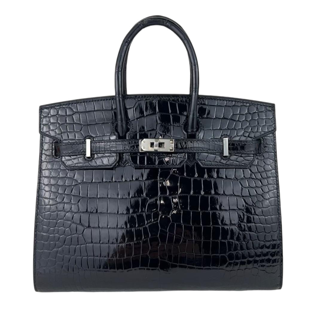 Hermes Birkin 25 Sellier Black Shiny Alligator PHW #Z SKCB-092959