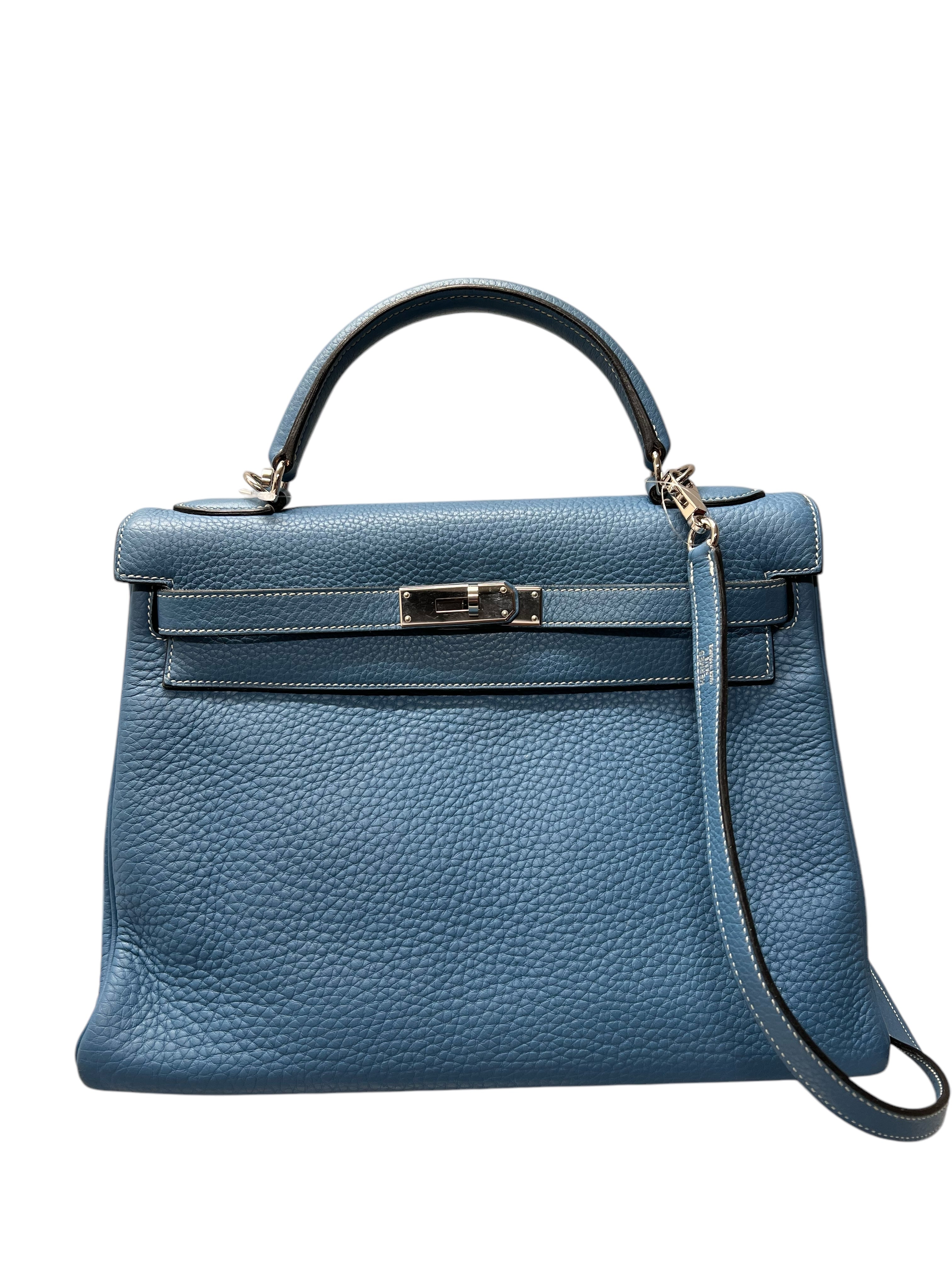 HERMES Kelly 32 Clemence Blue Jean PHW B09218UE7C