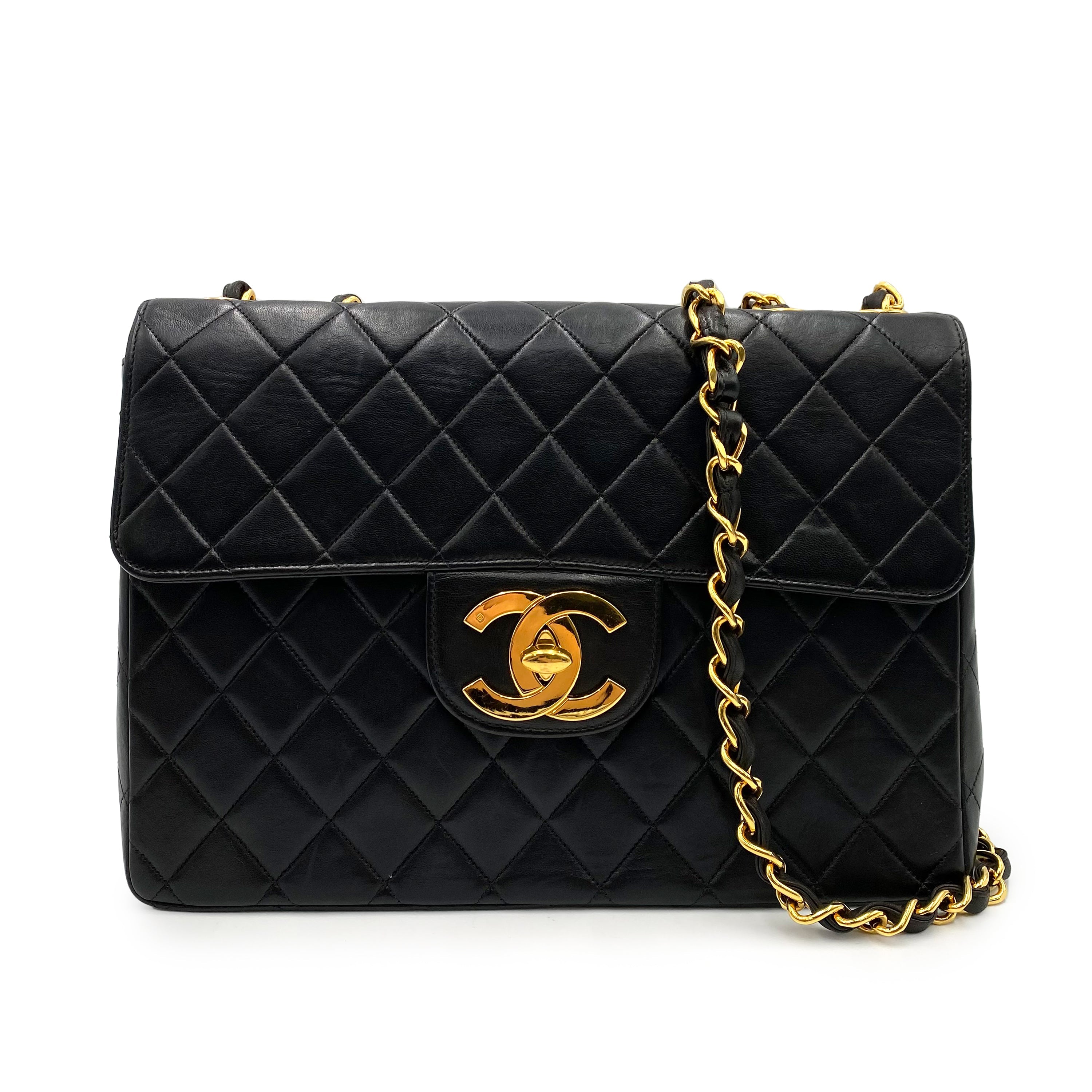 CHANEL VINTAGE JUMBO MATELASSE 30 CHAIN SHOULDER BAG BLACK LAMB SKIN 90197702