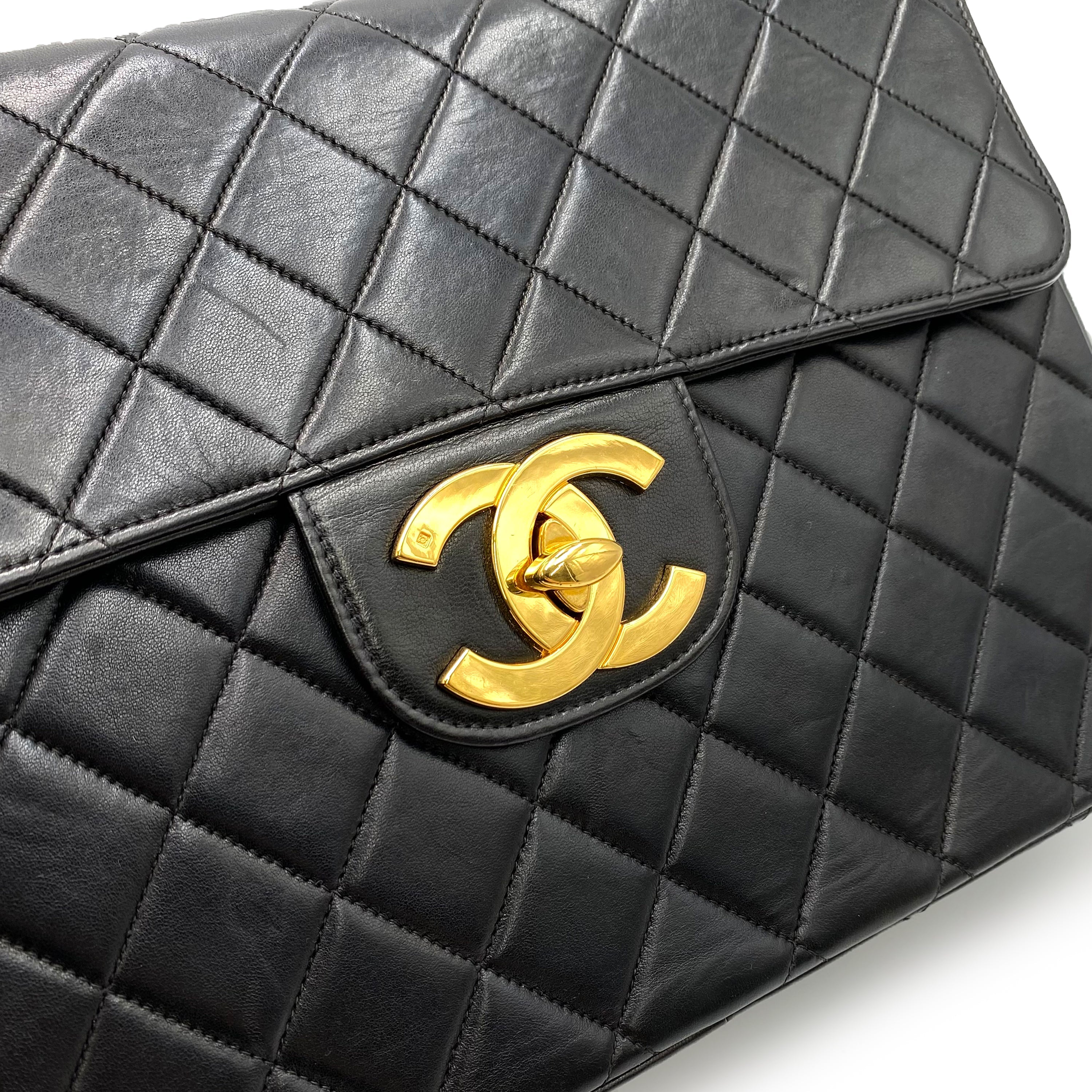 CHANEL VINTAGE JUMBO MATELASSE 30 CHAIN SHOULDER BAG BLACK LAMB SKIN 90197702