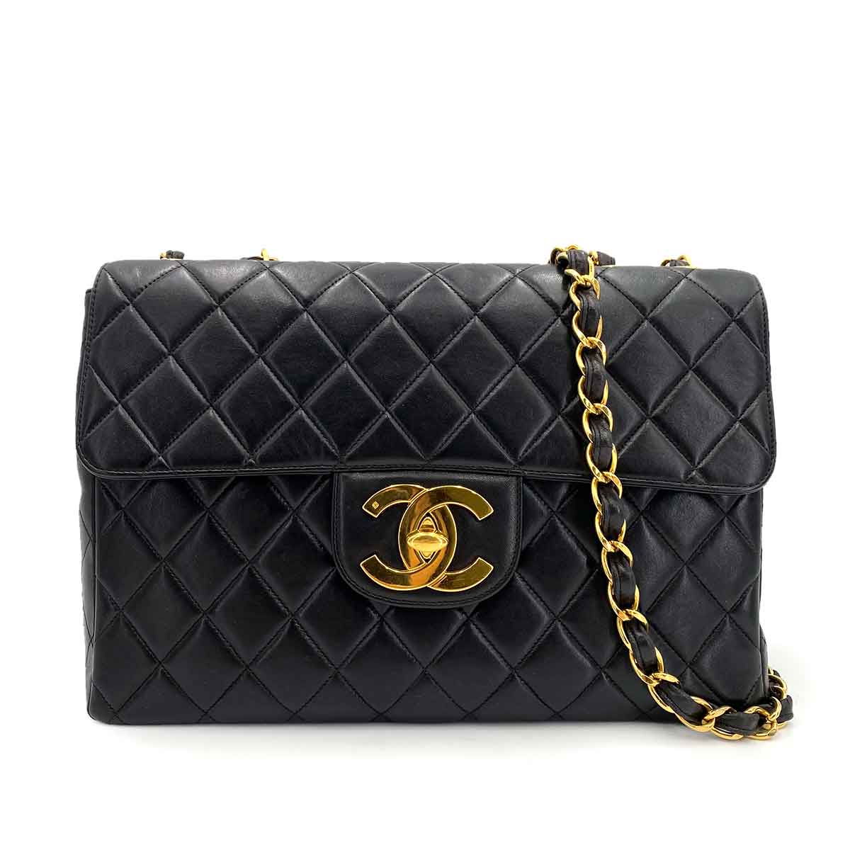 CHANEL VINTAGE JUMBO MATELASSE 30 CHAIN SHOULDER BAG BLACK LAMB SKIN 90205279