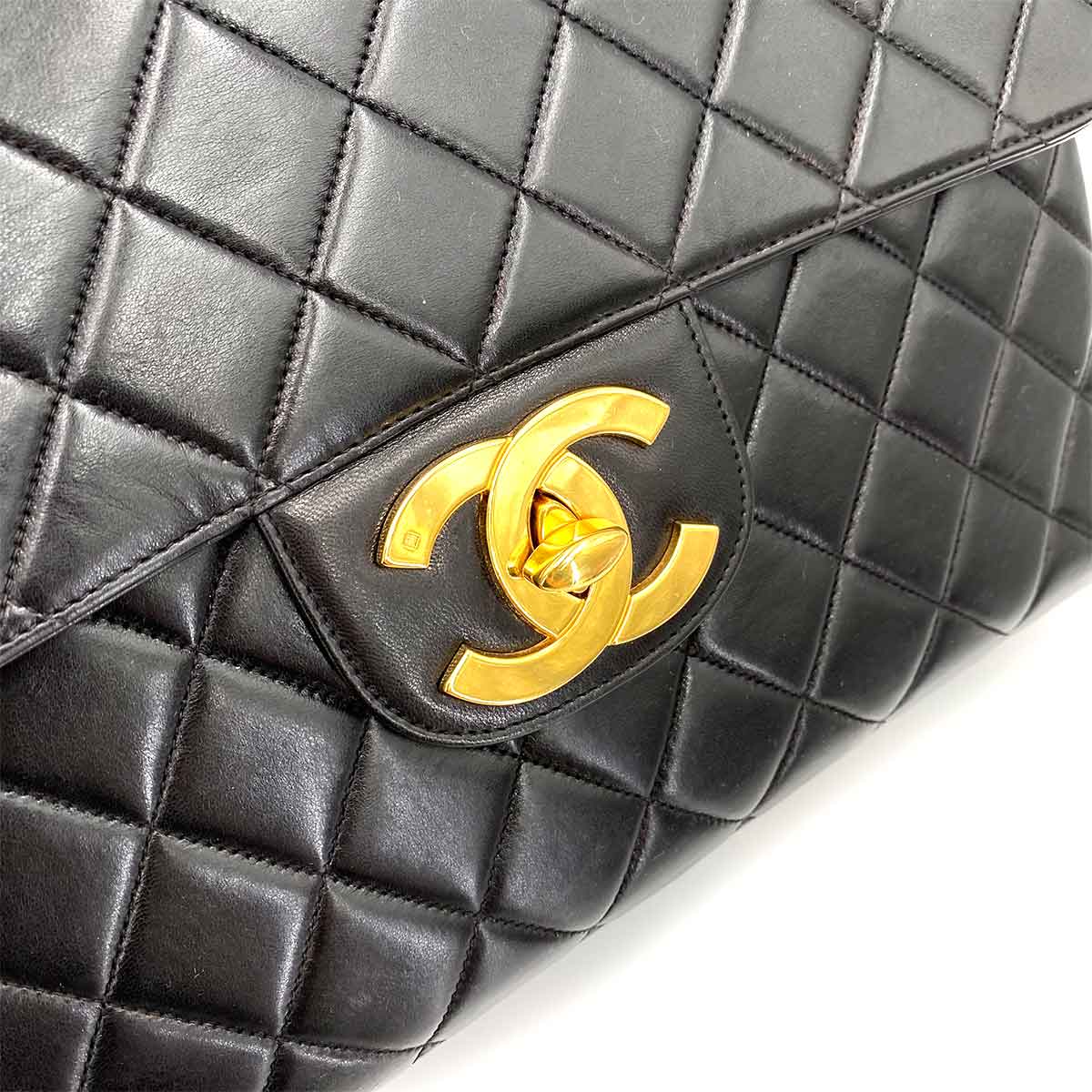 CHANEL VINTAGE JUMBO MATELASSE 30 CHAIN SHOULDER BAG BLACK LAMB SKIN 90205279