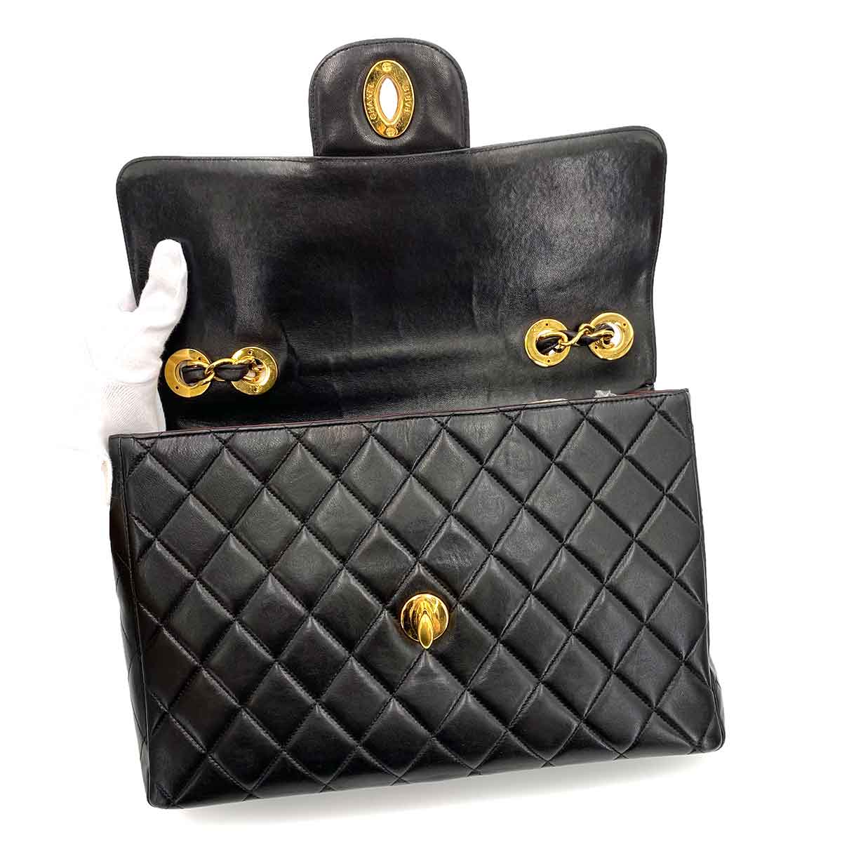 CHANEL VINTAGE JUMBO MATELASSE 30 CHAIN SHOULDER BAG BLACK LAMB SKIN 90205279