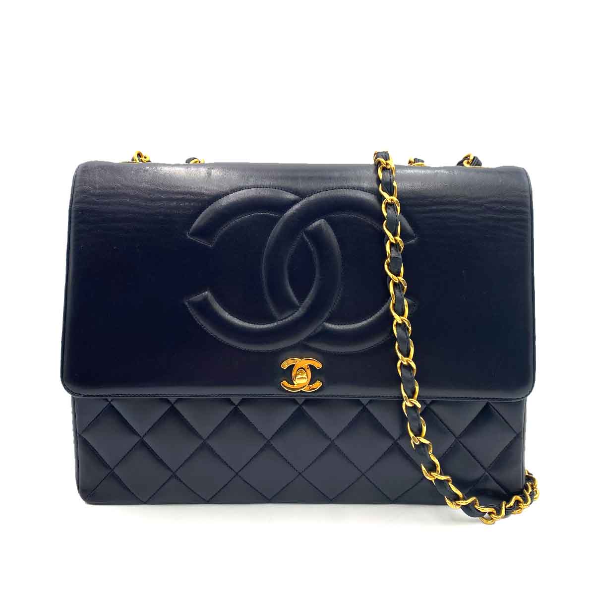 CHANEL VINTAGE COCOMARK CHAIN SHOULDER BAG NAVY LAMB SKIN 90233610