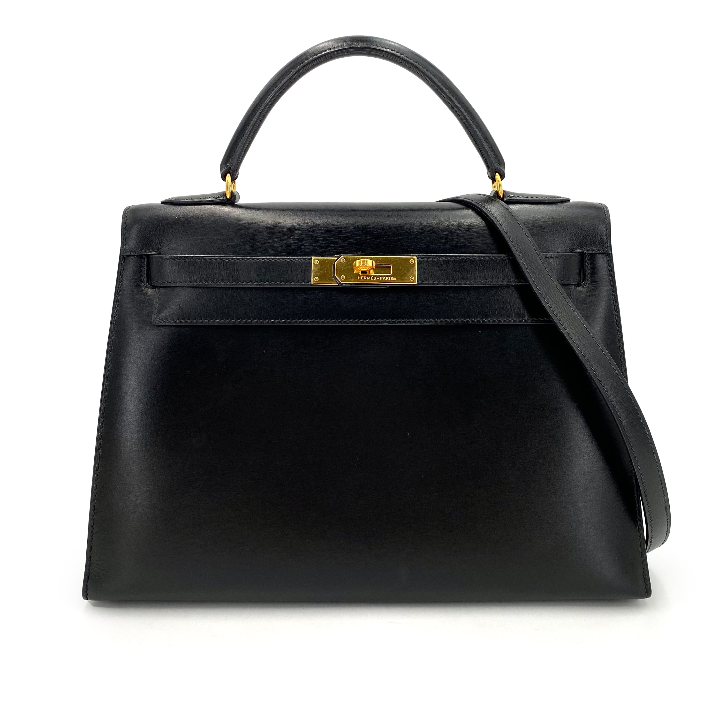 *AUCTION* Hermès Vintage Kelly 32 Sellier Black Boxcalf GHW #V 90234350