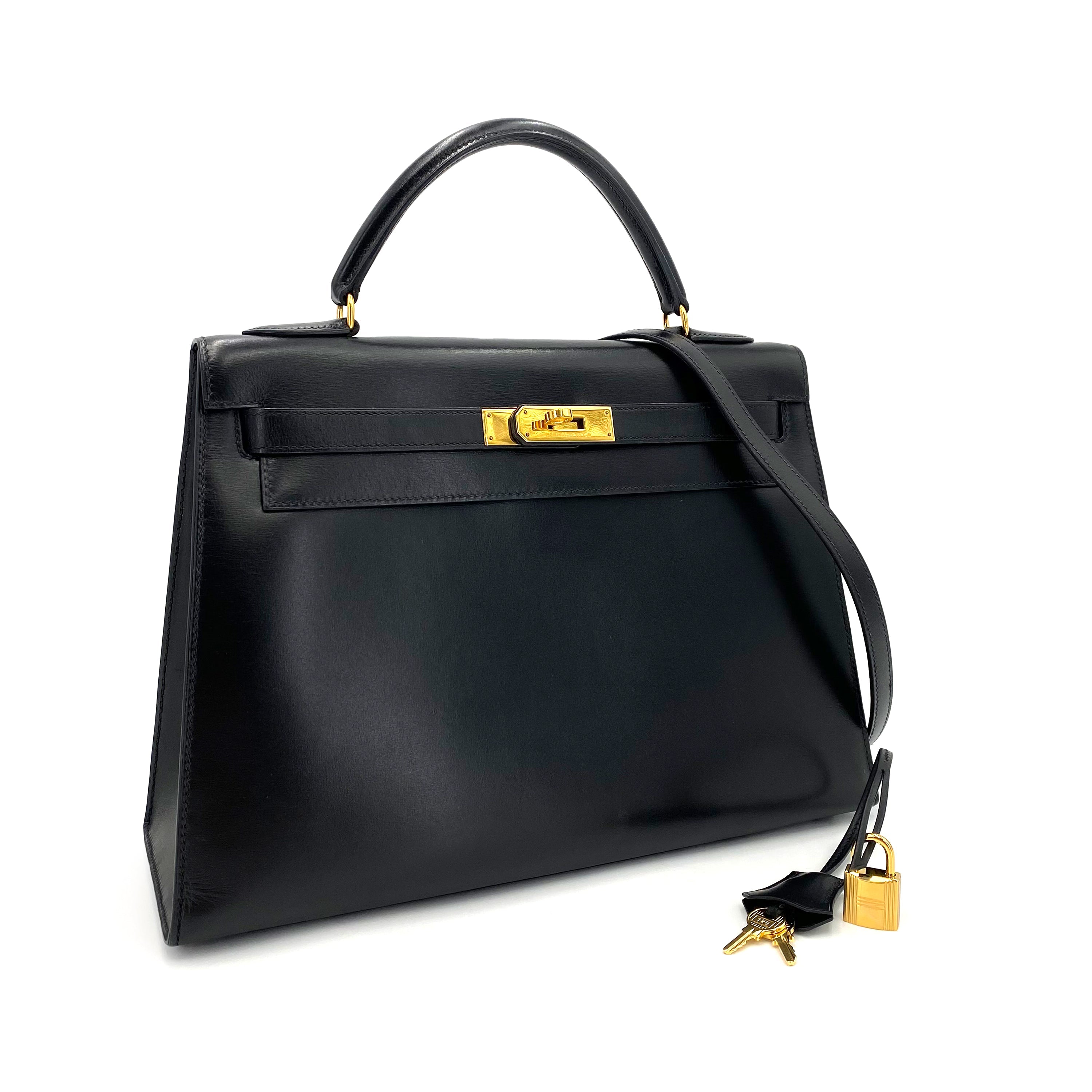 *AUCTION* Hermès Vintage Kelly 32 Sellier Black Boxcalf GHW #V 90234350