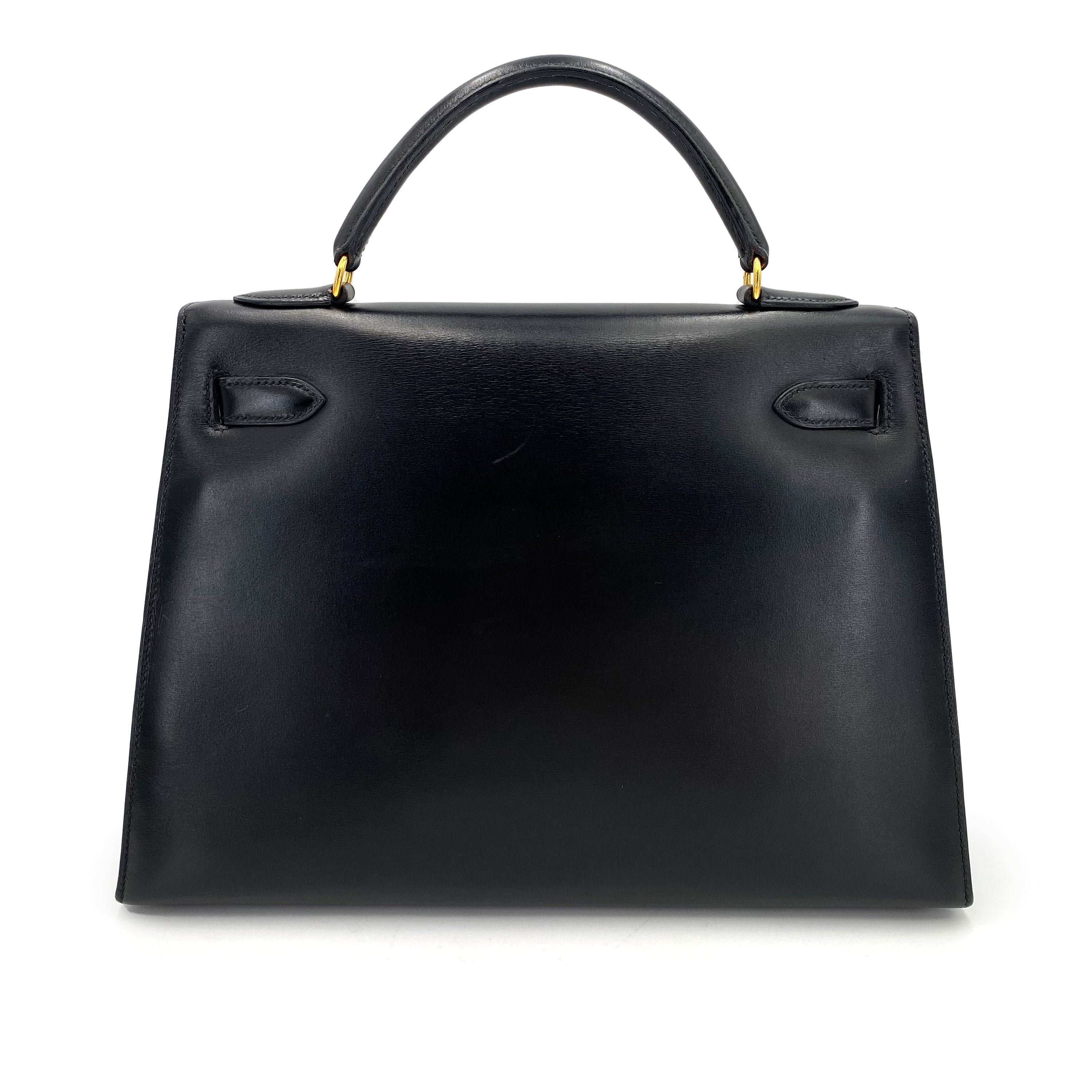 *AUCTION* Hermès Vintage Kelly 32 Sellier Black Boxcalf GHW #V 90234350