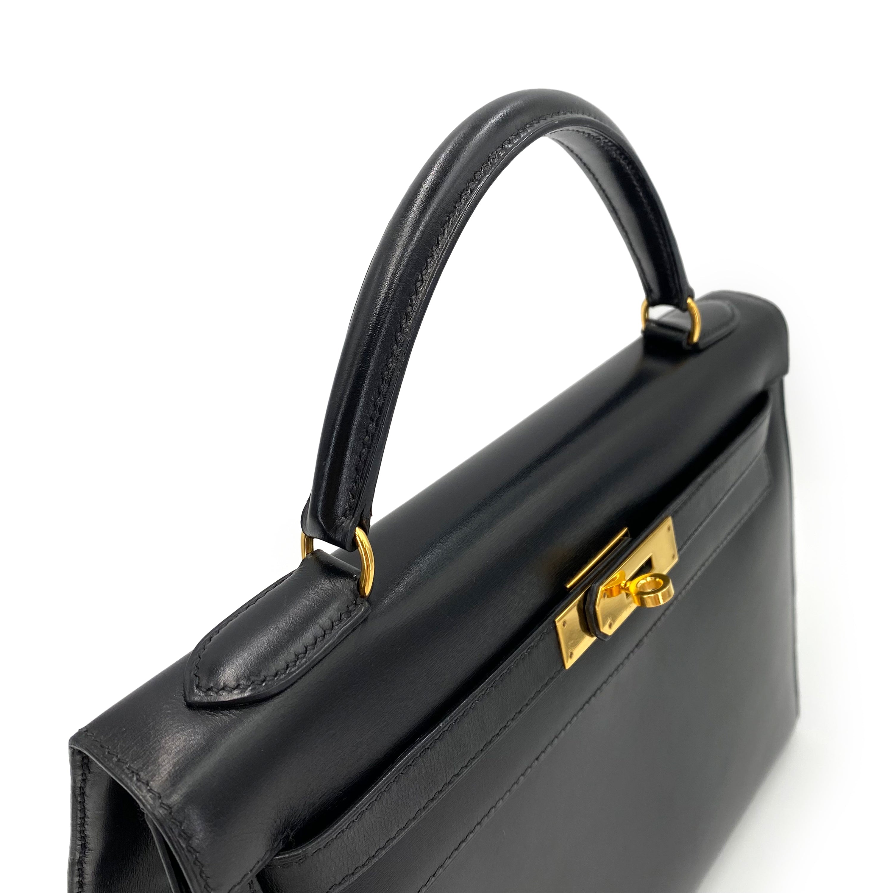 *AUCTION* Hermès Vintage Kelly 32 Sellier Black Boxcalf GHW #V 90234350