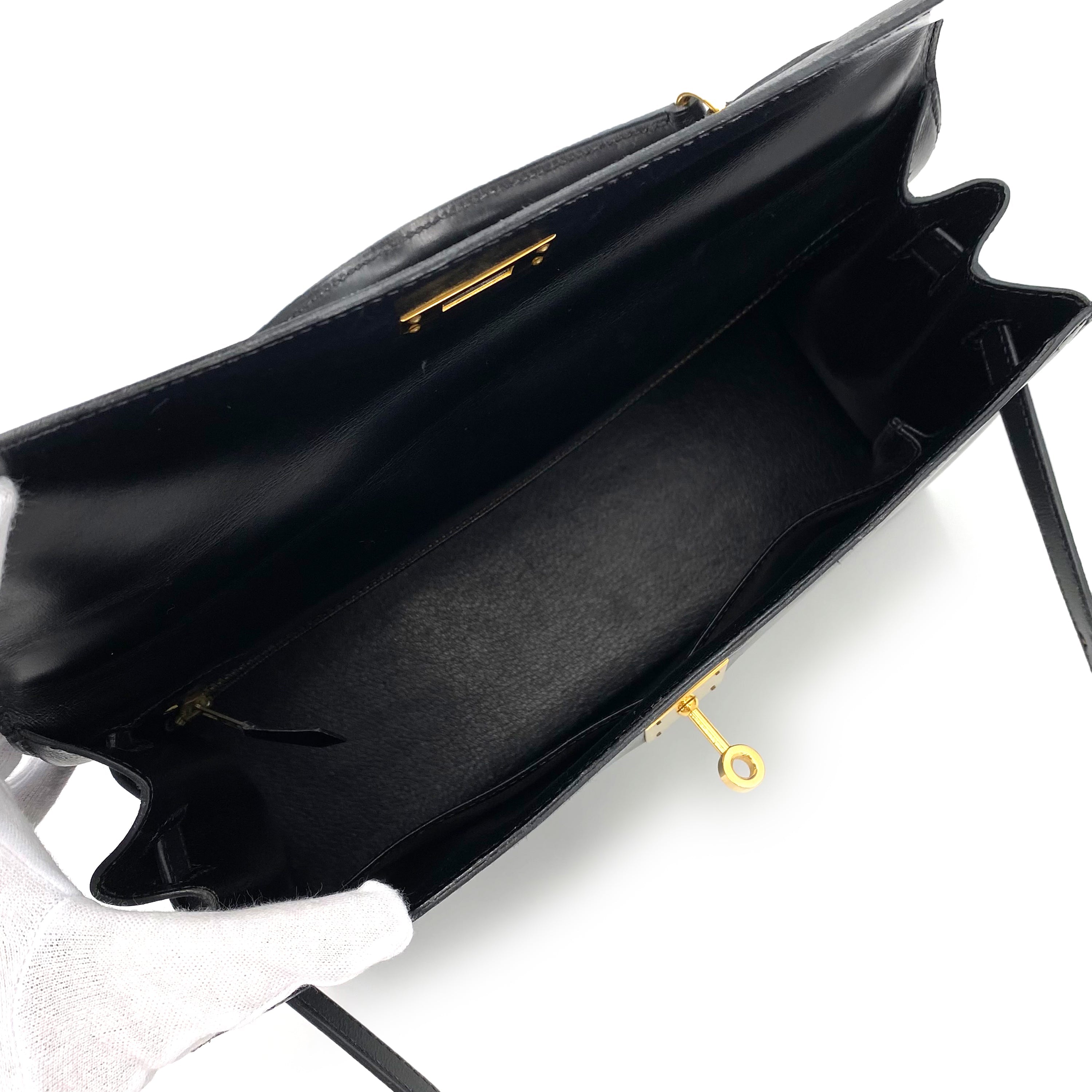 *AUCTION* Hermès Vintage Kelly 32 Sellier Black Boxcalf GHW #V 90234350