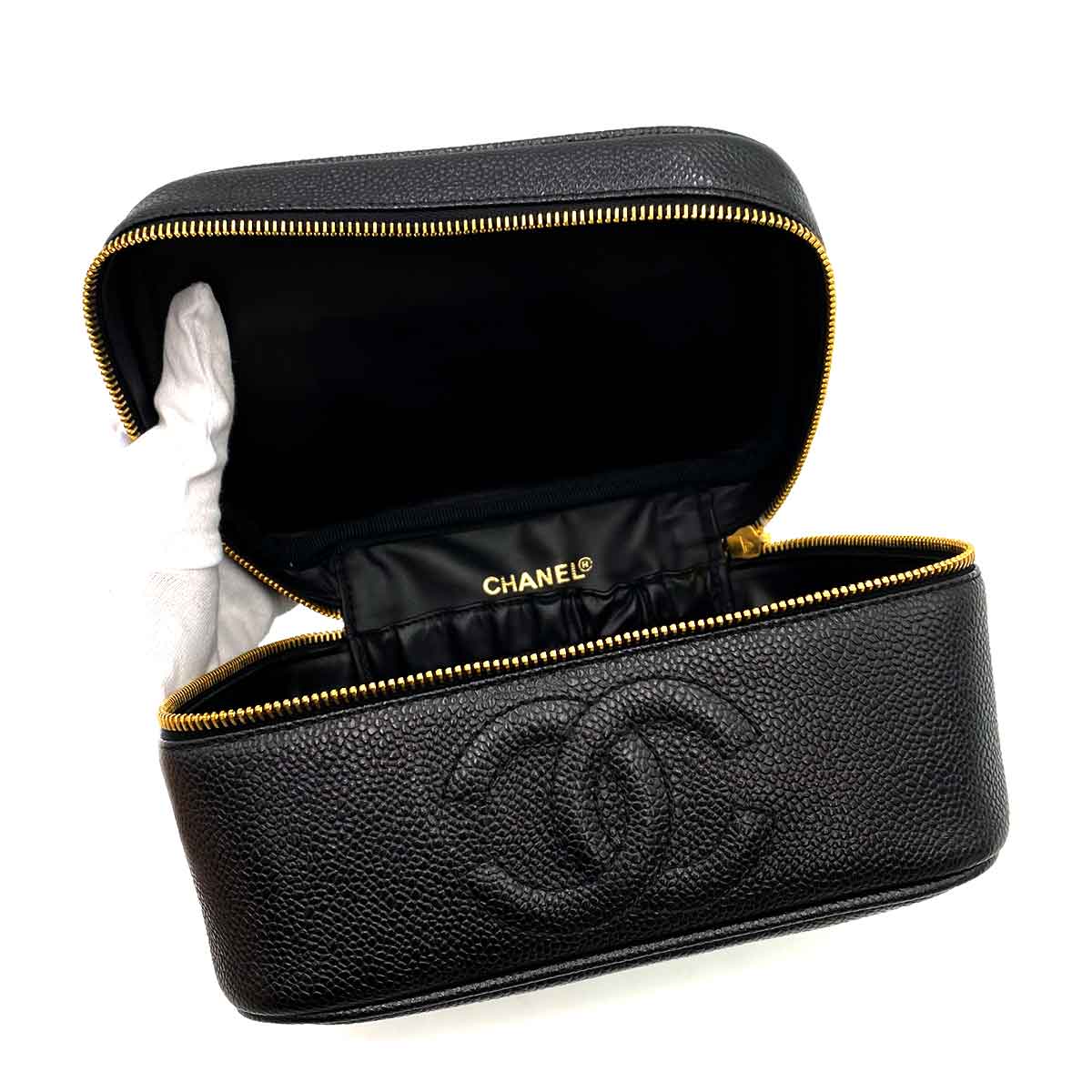 AUCTION Chanel Vintage Flat Vanity Black Caviar GHW 90236246