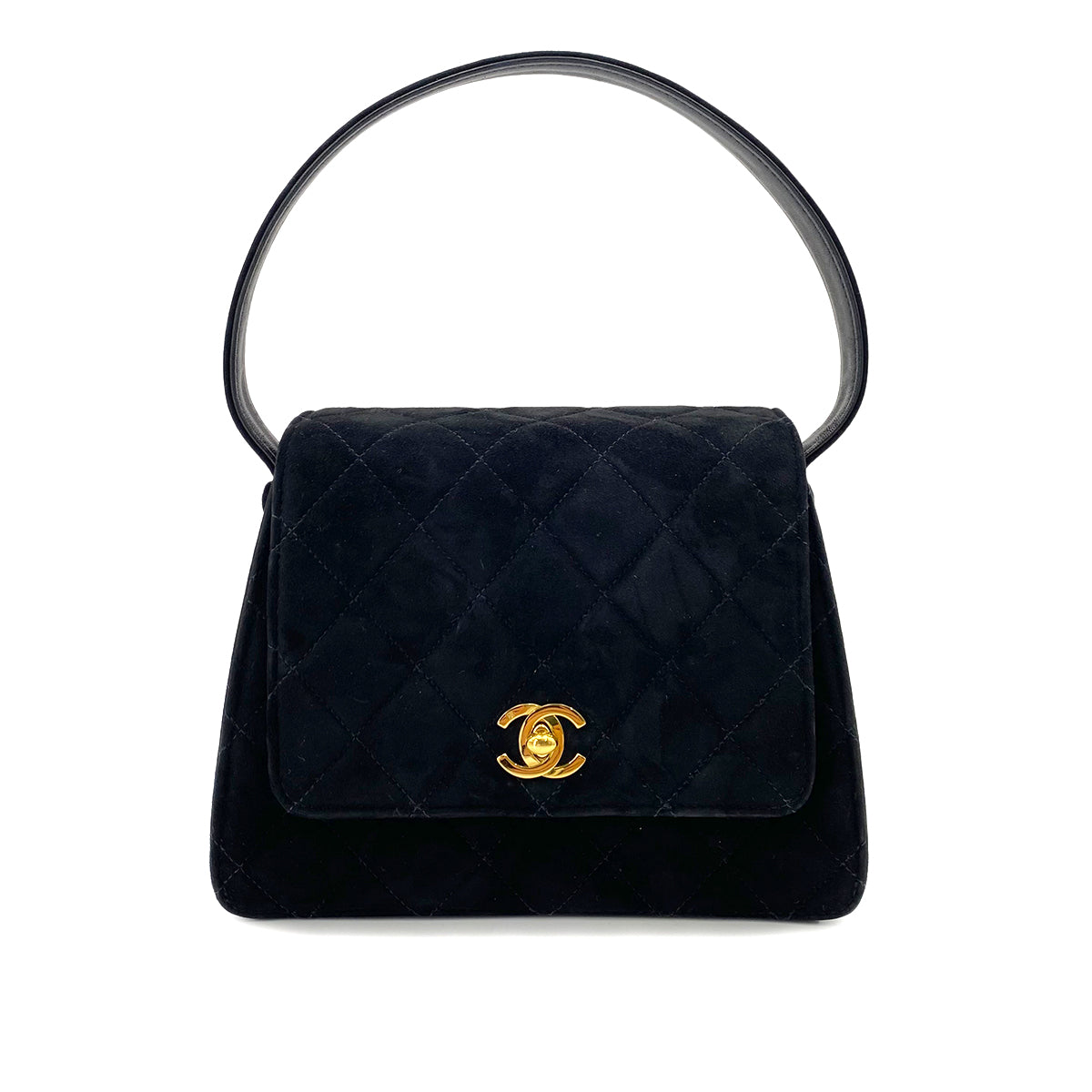 CHANEL VINTAGE MATELASSE HAND BAG BLACK SUEDE 90242973