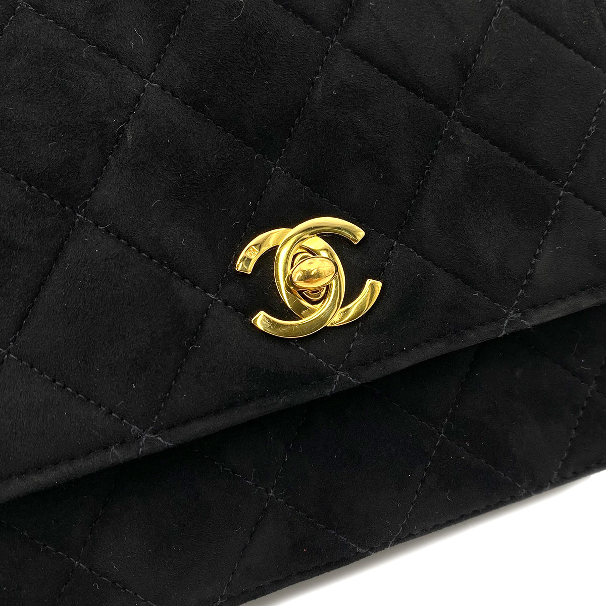 CHANEL VINTAGE MATELASSE HAND BAG BLACK SUEDE 90242973