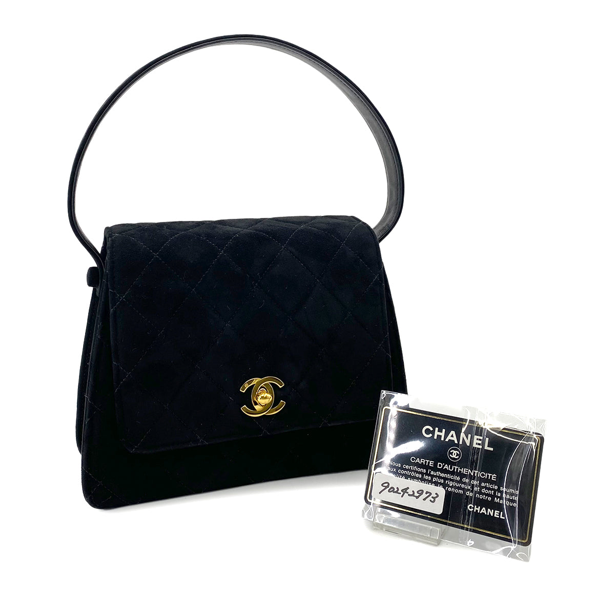 CHANEL VINTAGE MATELASSE HAND BAG BLACK SUEDE 90242973