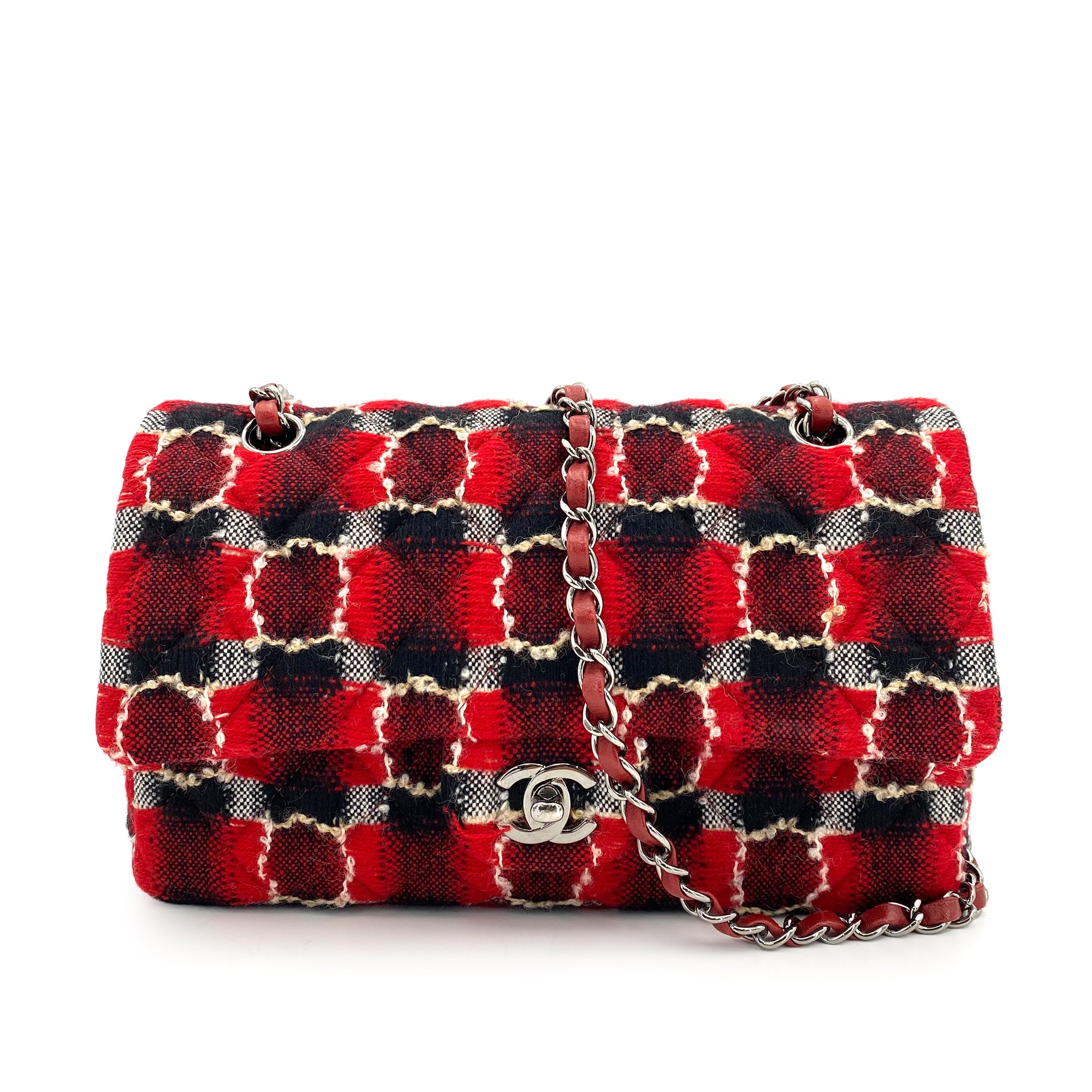 Chanel Classic Flap Medium Tweed (Red / Black) SHW #18 90243236