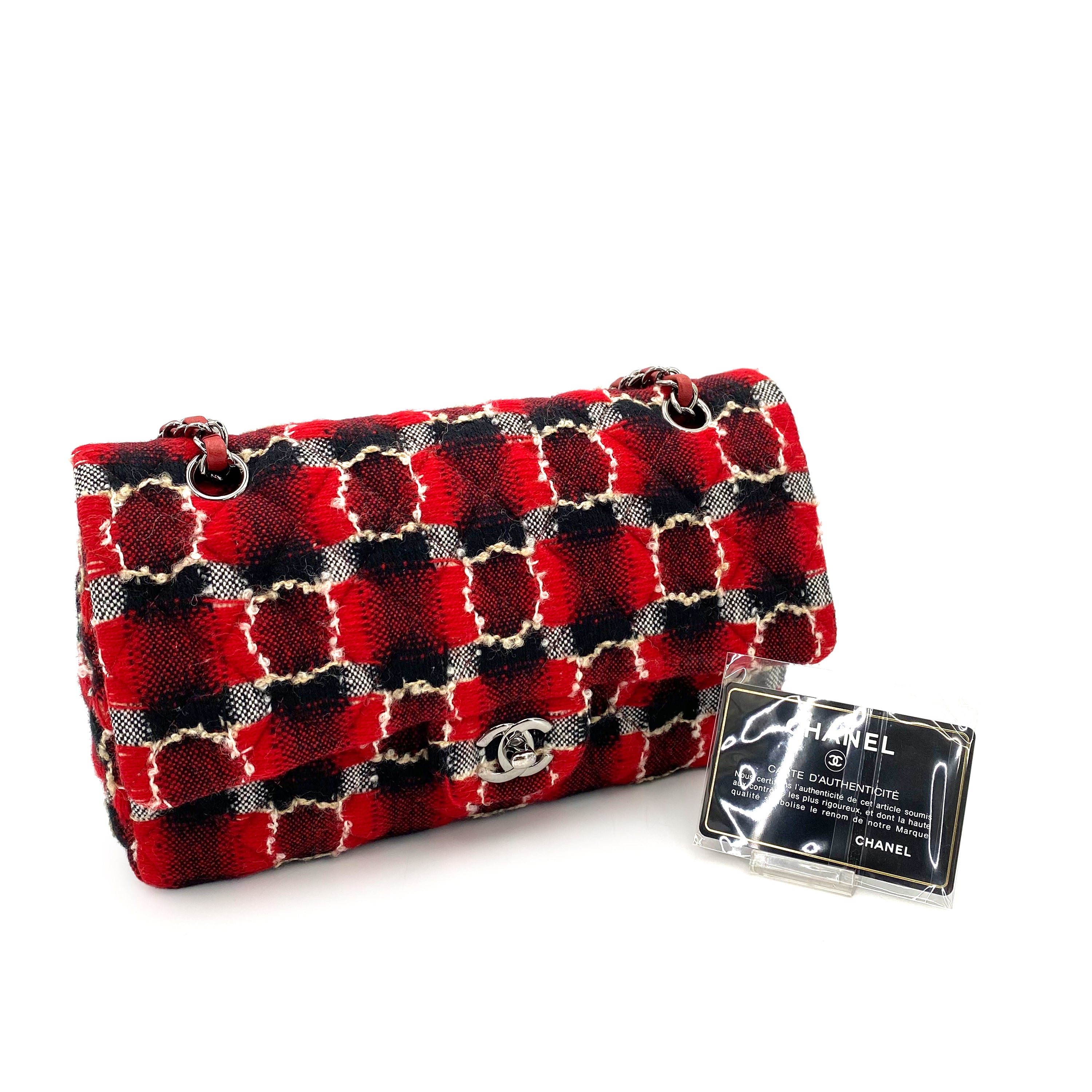 Chanel Classic Flap Medium Tweed (Red / Black) SHW #18 90243236