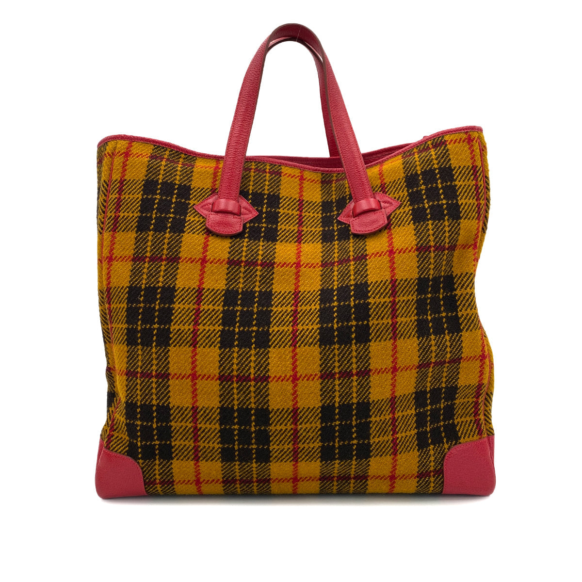 HERMES VICTORIA CABAS TOTE BAG YELLOW RED WOOL LEATHER 〇Y 90243820